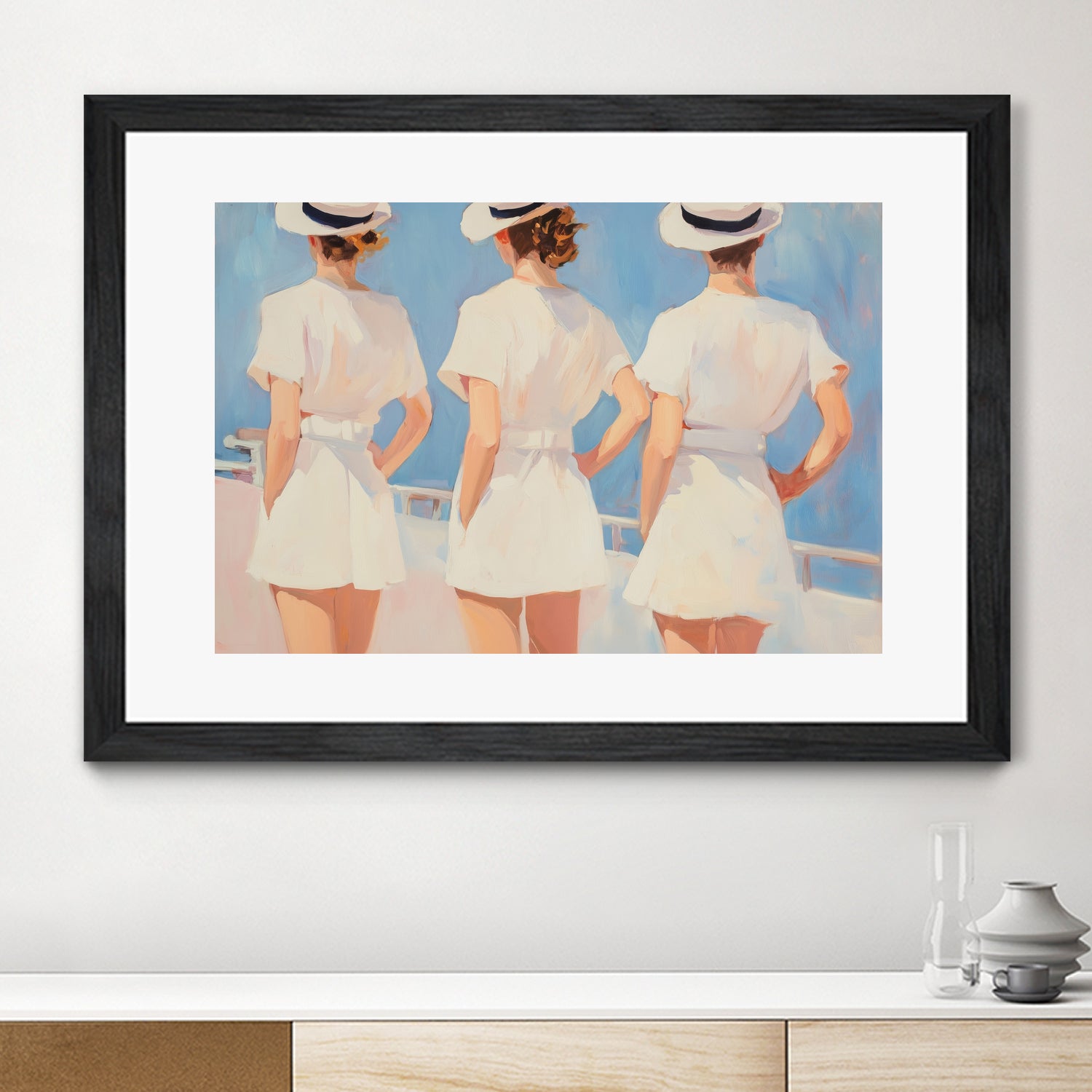 Retro Three Sailors by Melloi Art Prints on GIANT ART - woman paintings woman