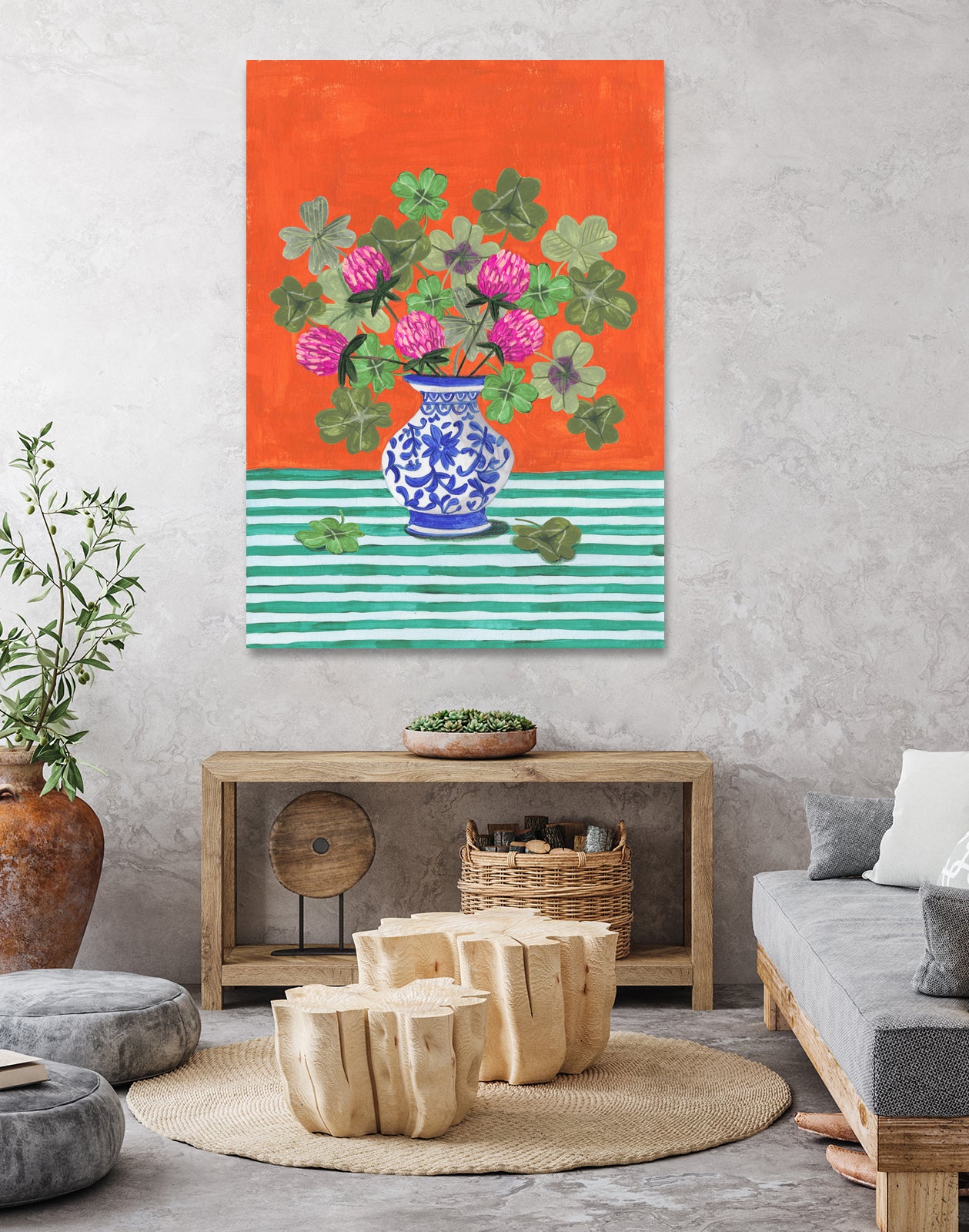 Clovers and Pink Blossoms by Caroline Bonne Muller on GIANT ART - clover bouquet  clover bouquet