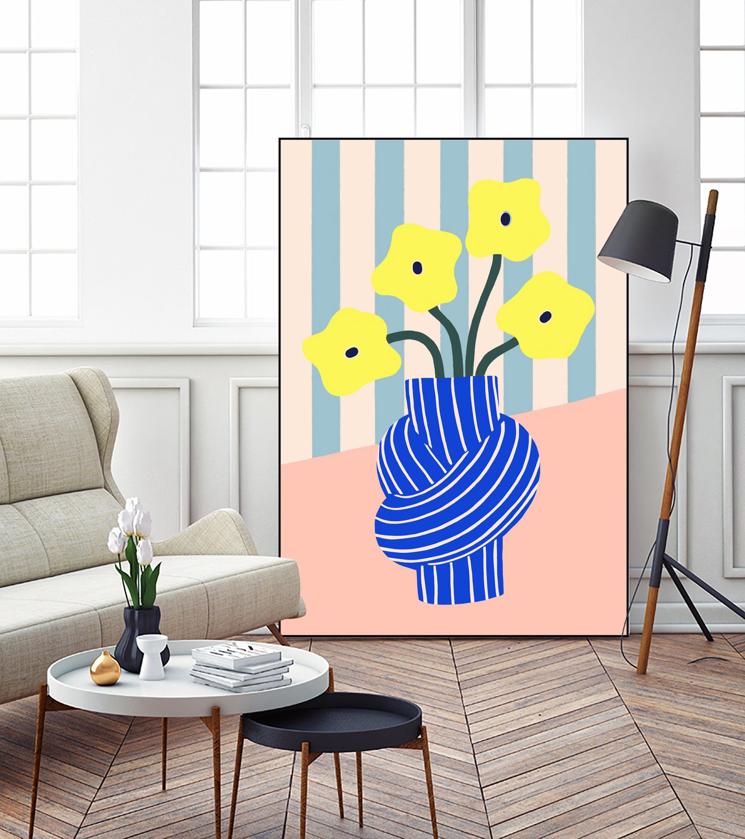 Flowers in Blue Knotted Vase by Maren Gross on GIANT ART - potted flower flowers and plants potted flower