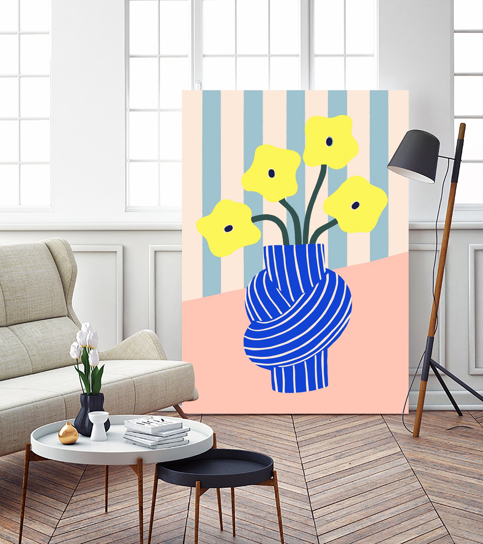 Flowers in Blue Knotted Vase by Maren Gross on GIANT ART - potted flower flowers and plants potted flower