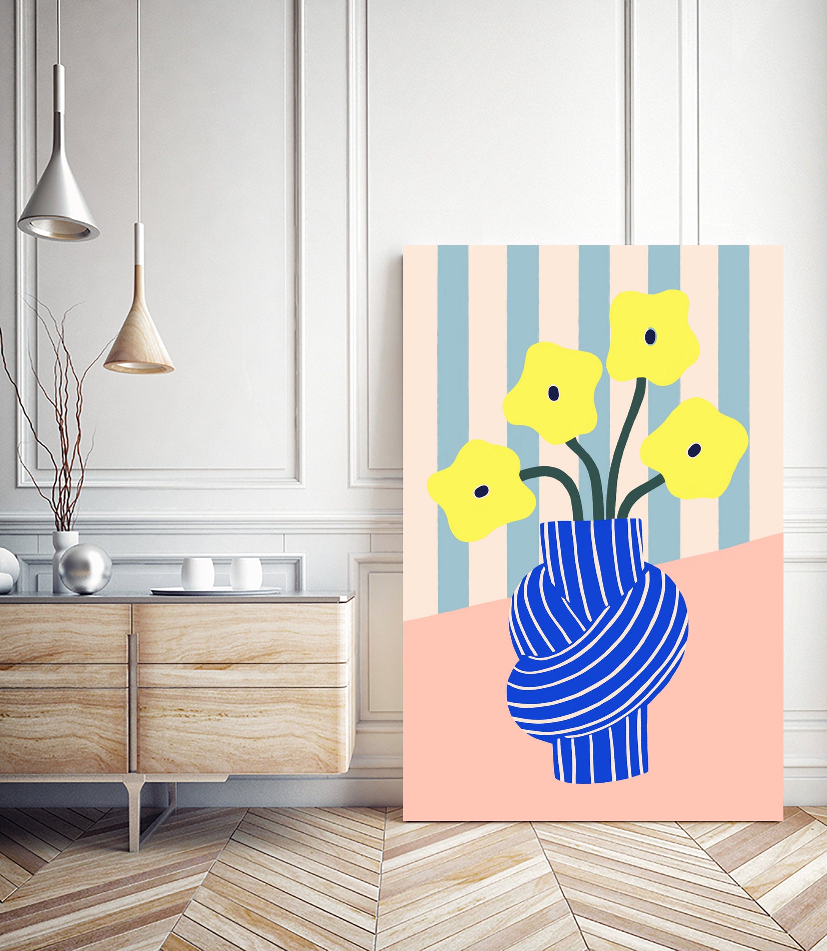 Flowers in Blue Knotted Vase by Maren Gross on GIANT ART - potted flower flowers and plants potted flower