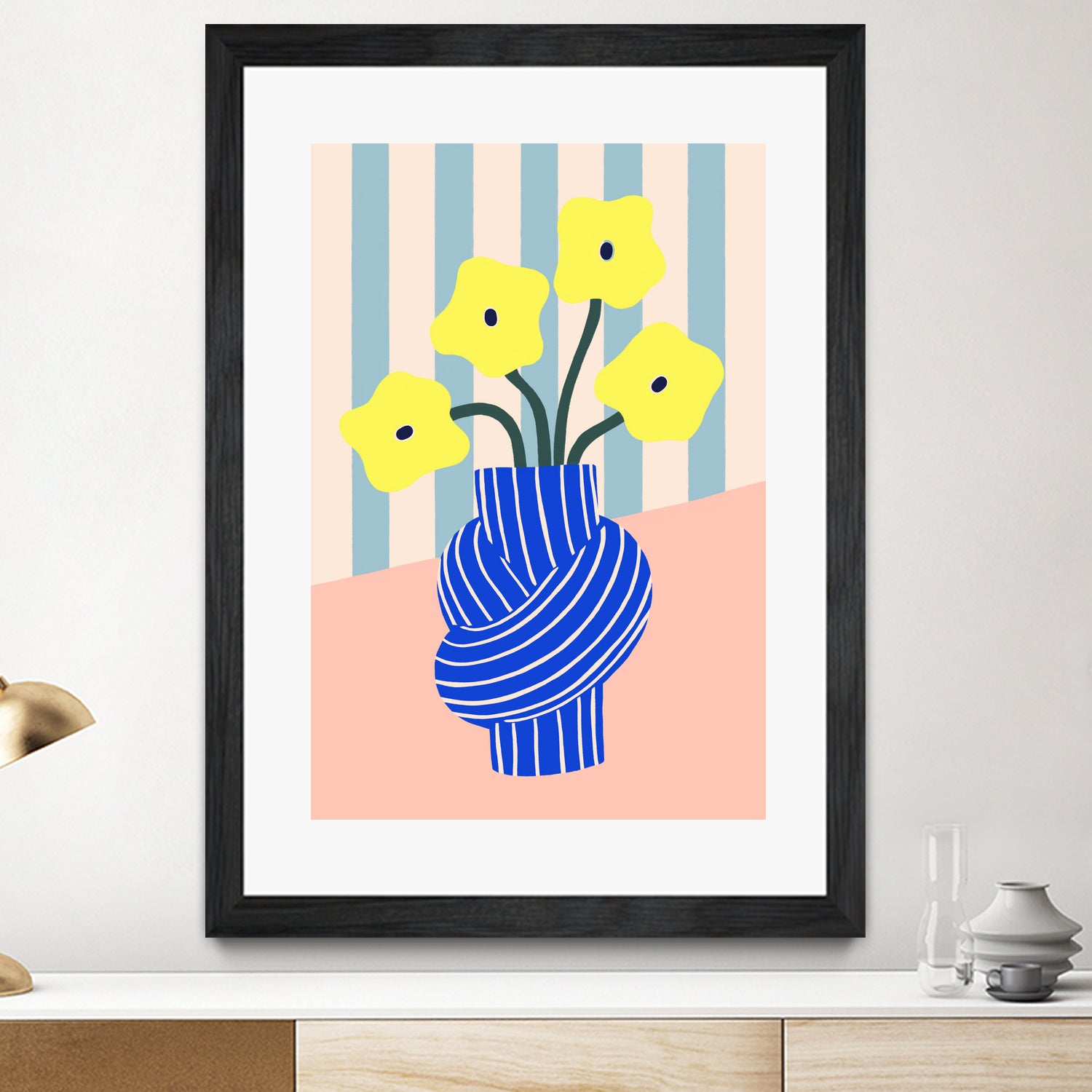 Flowers in Blue Knotted Vase by Maren Gross on GIANT ART - potted flower flowers and plants potted flower