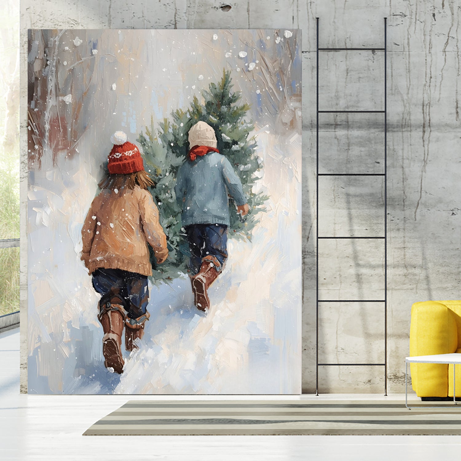 Kinder tragen Tanne im SchneegestApber by Ohkimiko on GIANT ART - kids kinder im schnee