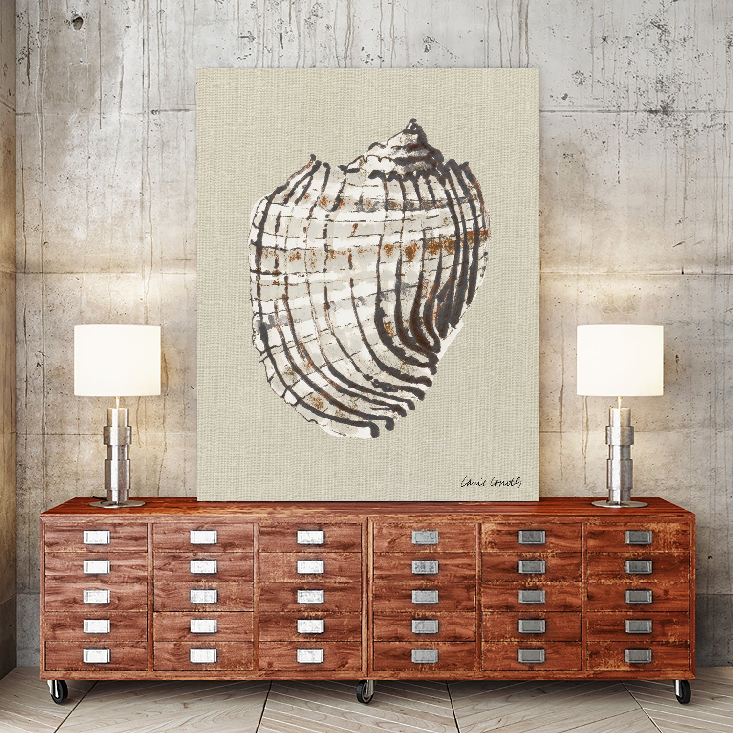 Shell on Burlap I by Lanie  Loreth on GIANT ART - coastal shell