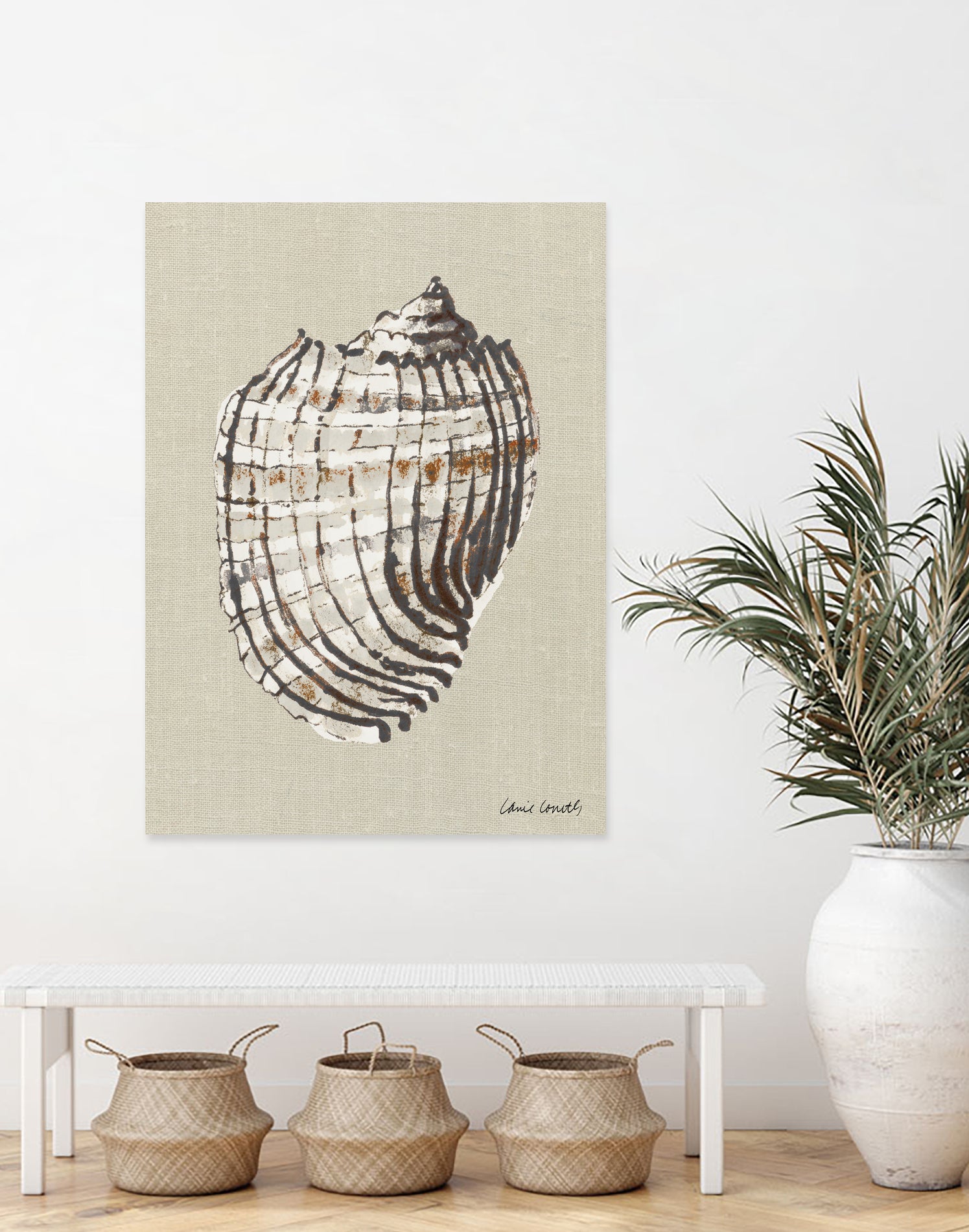 Shell on Burlap I by Lanie  Loreth on GIANT ART - coastal shell
