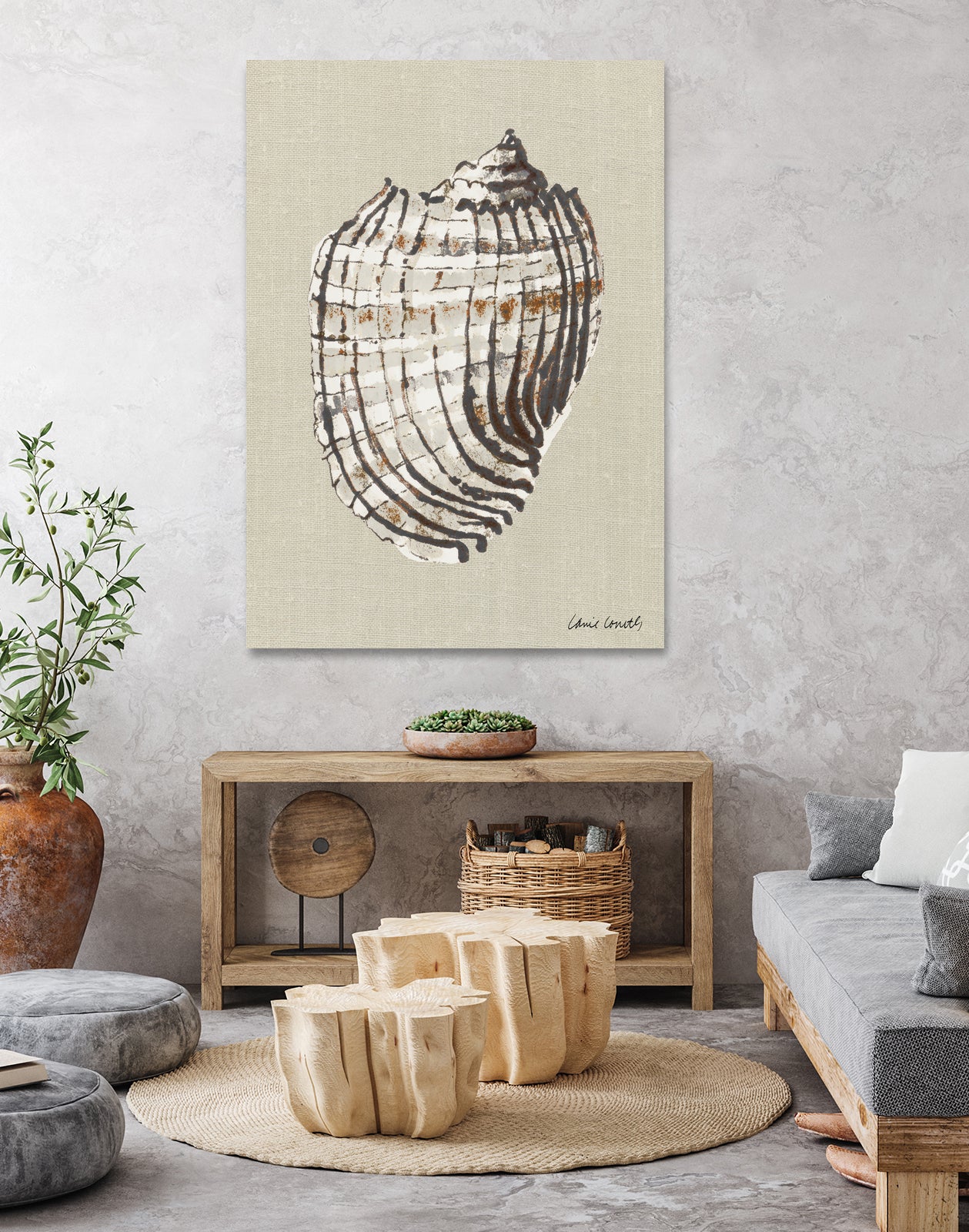 Shell on Burlap I by Lanie  Loreth on GIANT ART - coastal shell