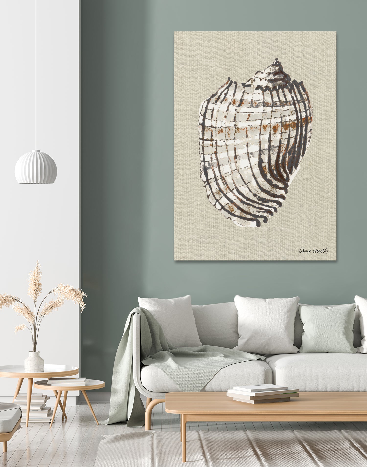 Shell on Burlap I by Lanie  Loreth on GIANT ART - coastal shell