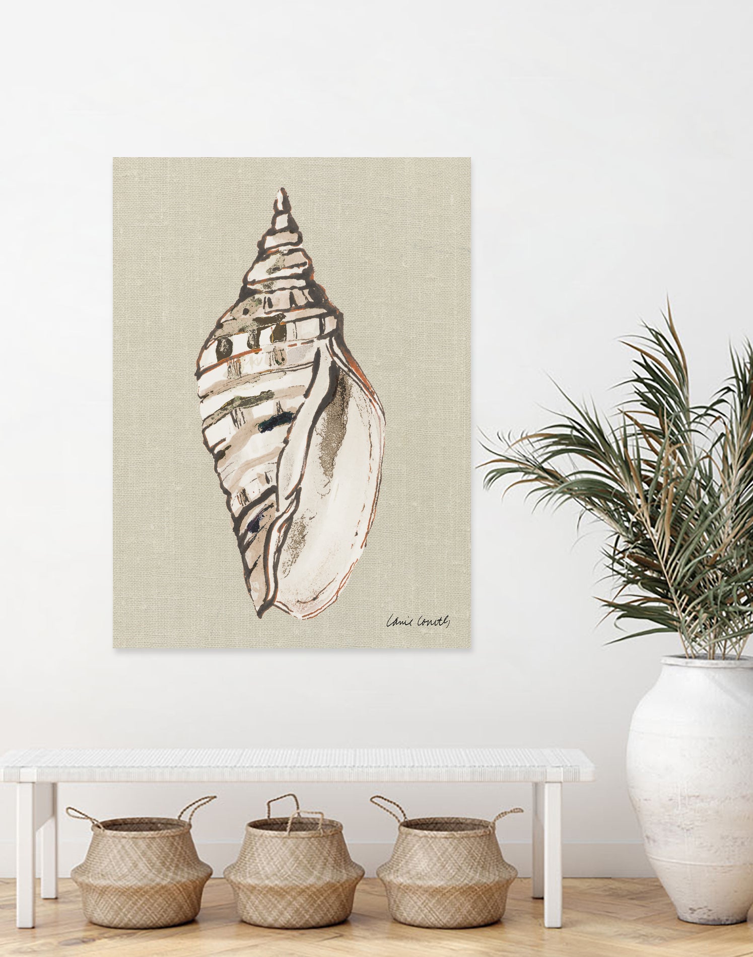 Shell on Burlap II by Lanie  Loreth on GIANT ART - coastal shell
