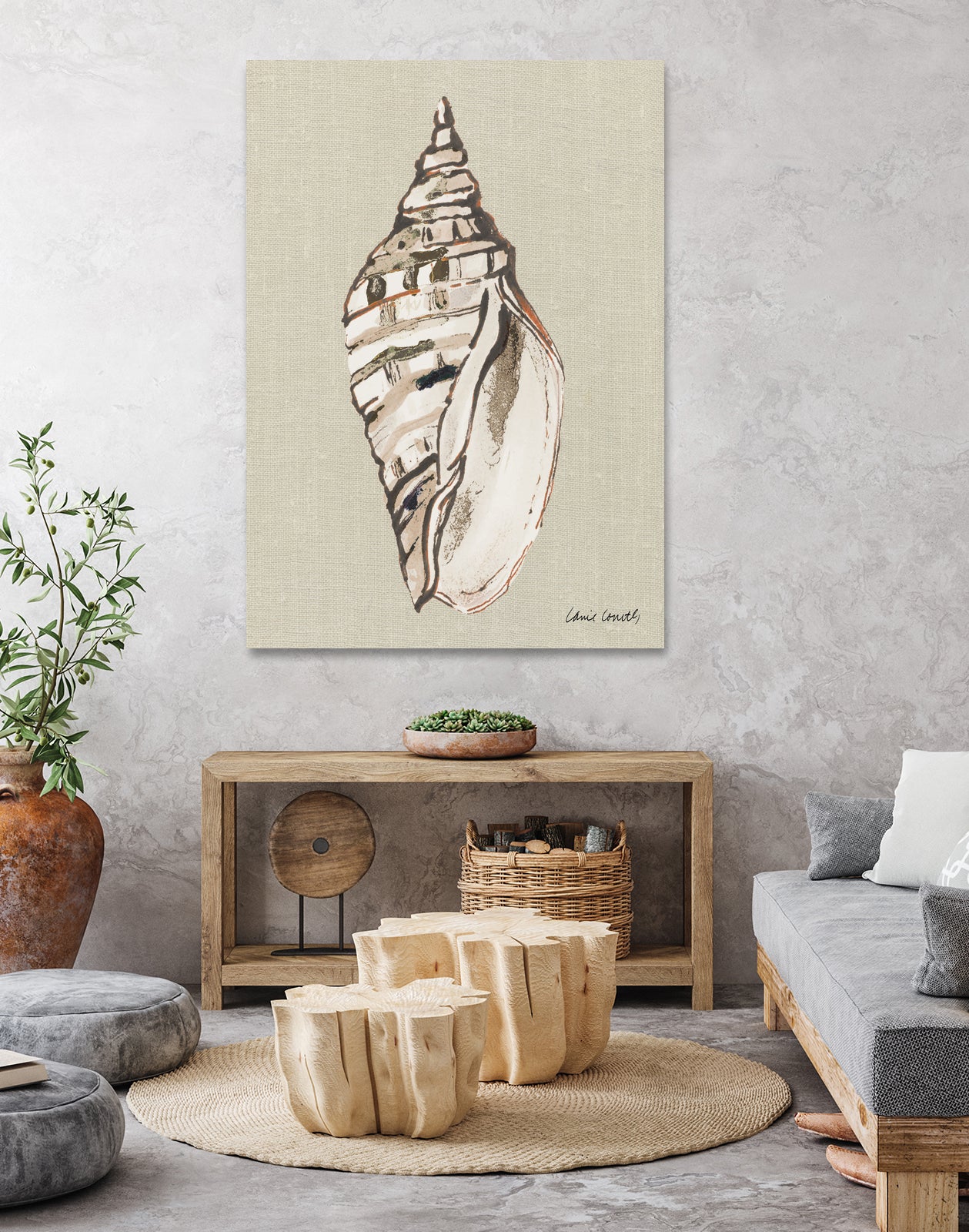 Shell on Burlap II by Lanie  Loreth on GIANT ART - coastal shell
