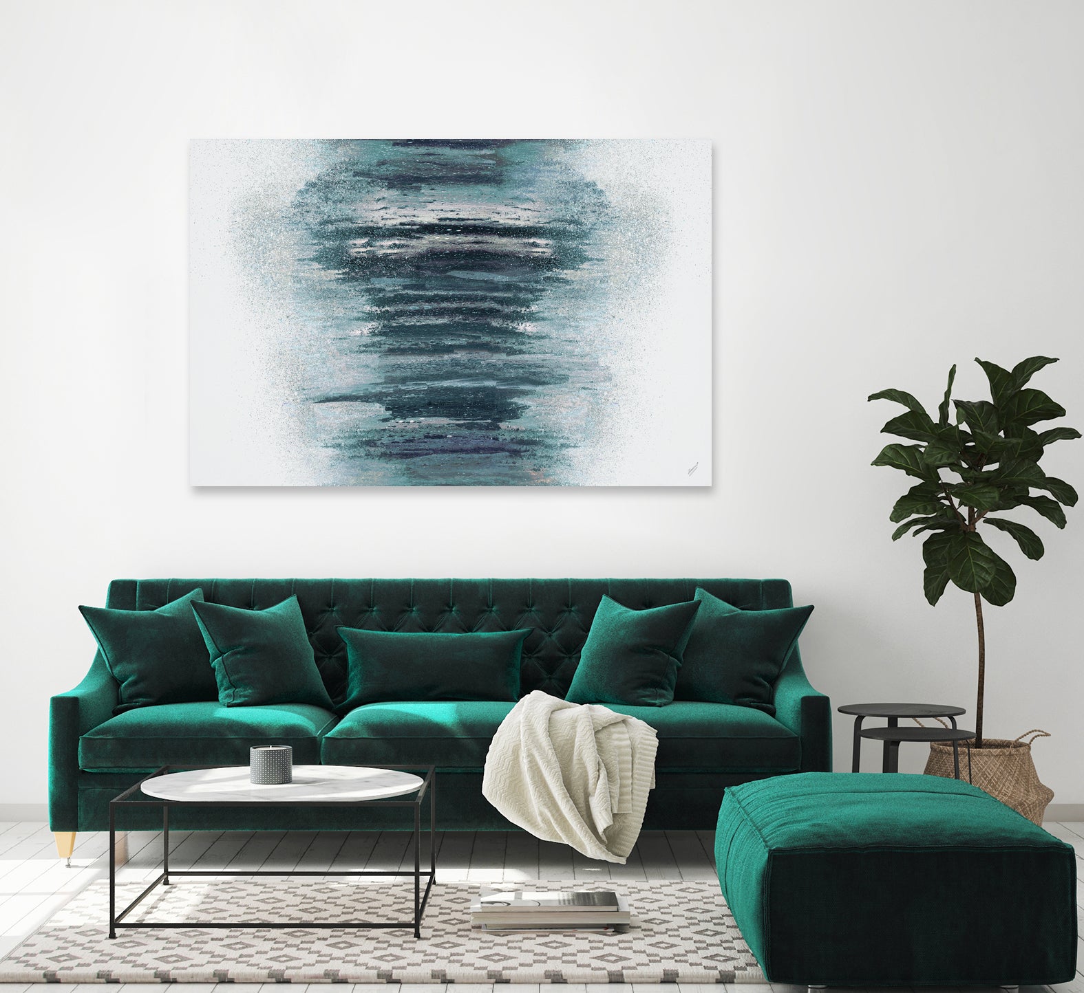 Teal with Silver Woods on White by Roberto Gonzalez on GIANT ART - abstract teal