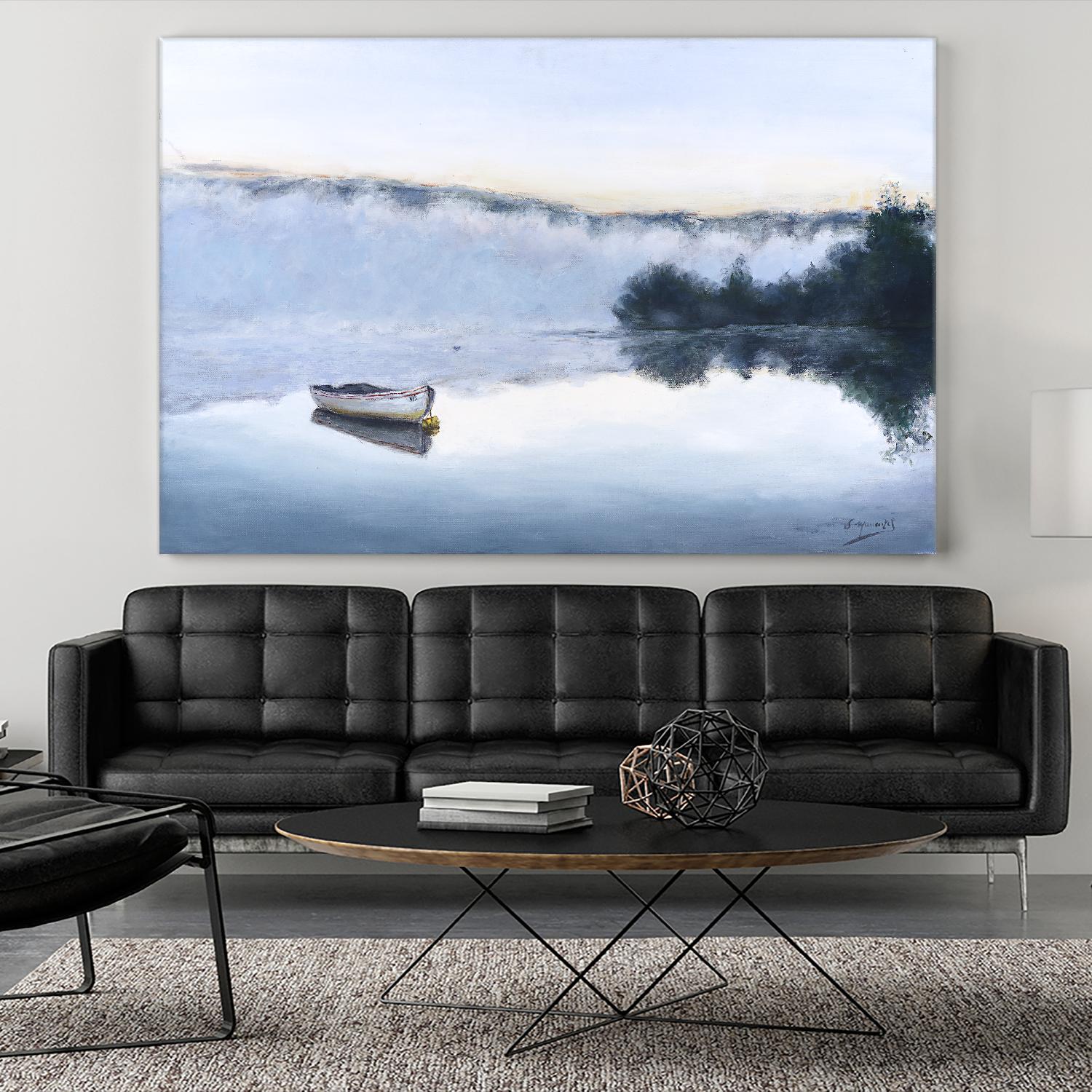 Brume sur le lac d'argent by Jocelyne Maucotel on GIANT ART - blue sea scene
