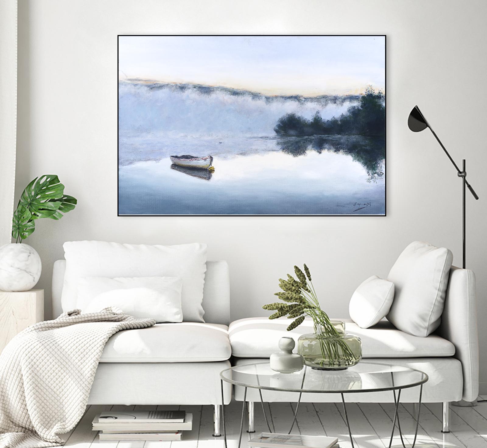 Brume sur le lac d'argent by Jocelyne Maucotel on GIANT ART - blue sea scene