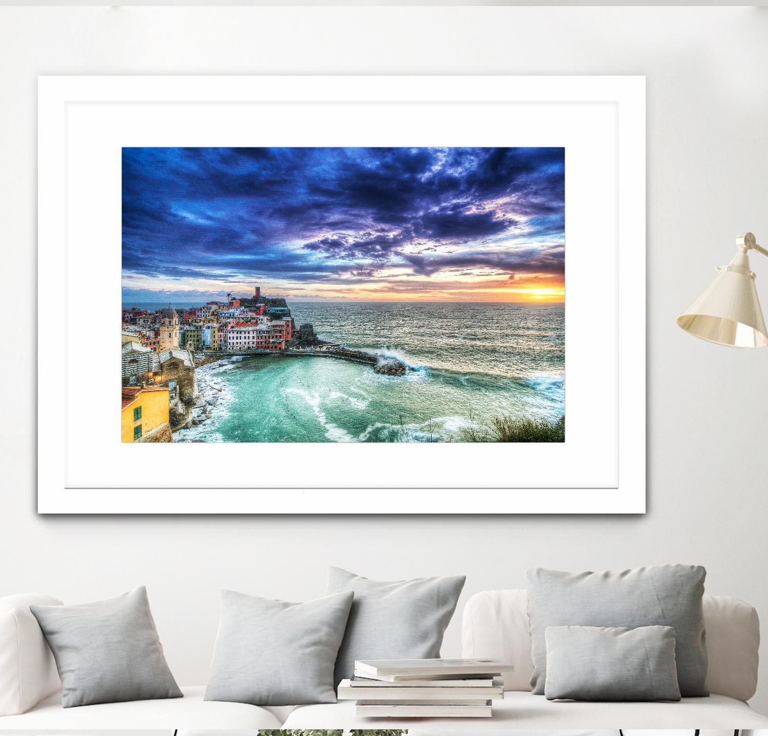 Vernazza Sunset, Cinque Terre, Italy by Nick Jackson on GIANT ART - green costal