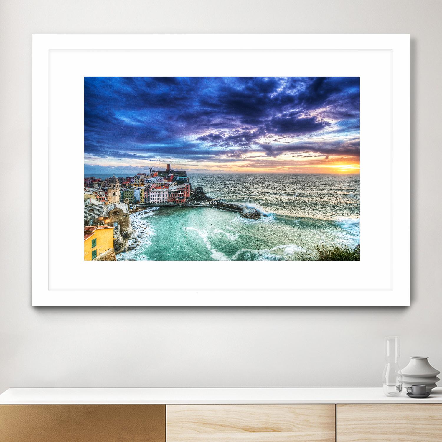 Vernazza Sunset, Cinque Terre, Italy by Nick Jackson on GIANT ART - green costal