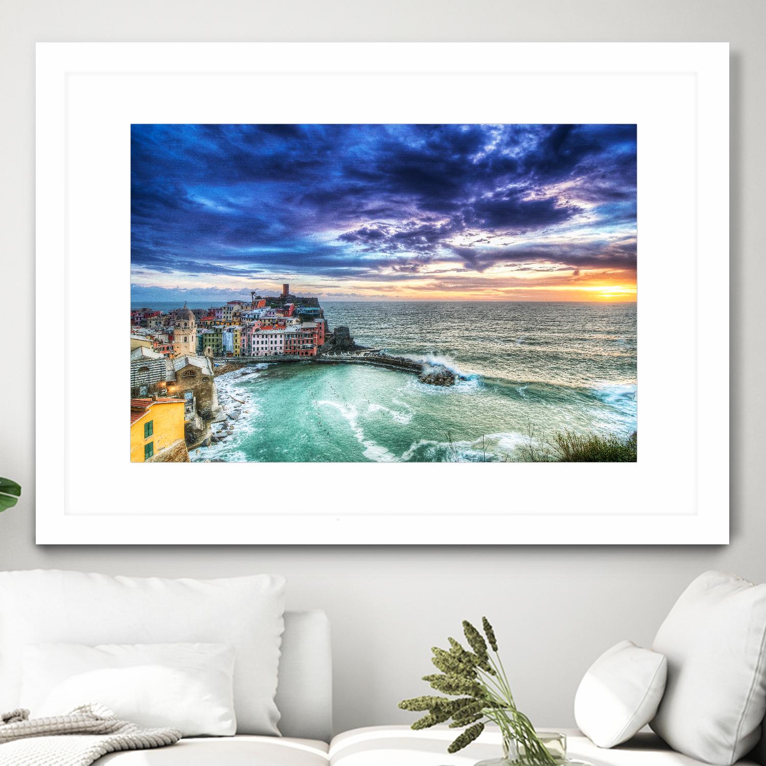 Vernazza Sunset, Cinque Terre, Italy by Nick Jackson on GIANT ART - green costal