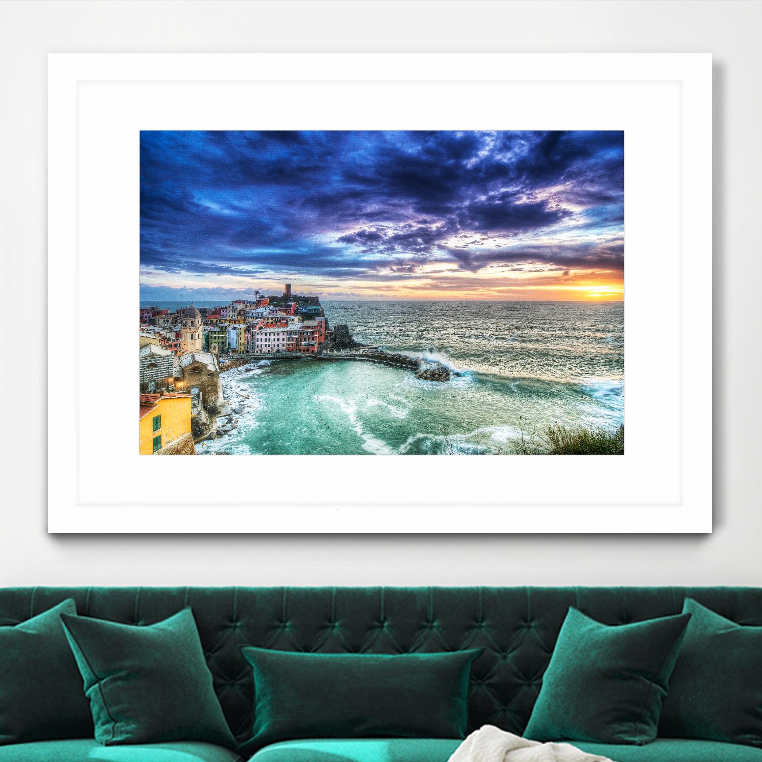 Vernazza Sunset, Cinque Terre, Italy by Nick Jackson on GIANT ART - green costal