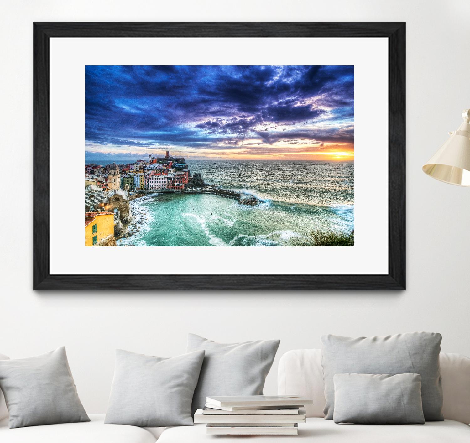 Vernazza Sunset, Cinque Terre, Italy by Nick Jackson on GIANT ART - green costal