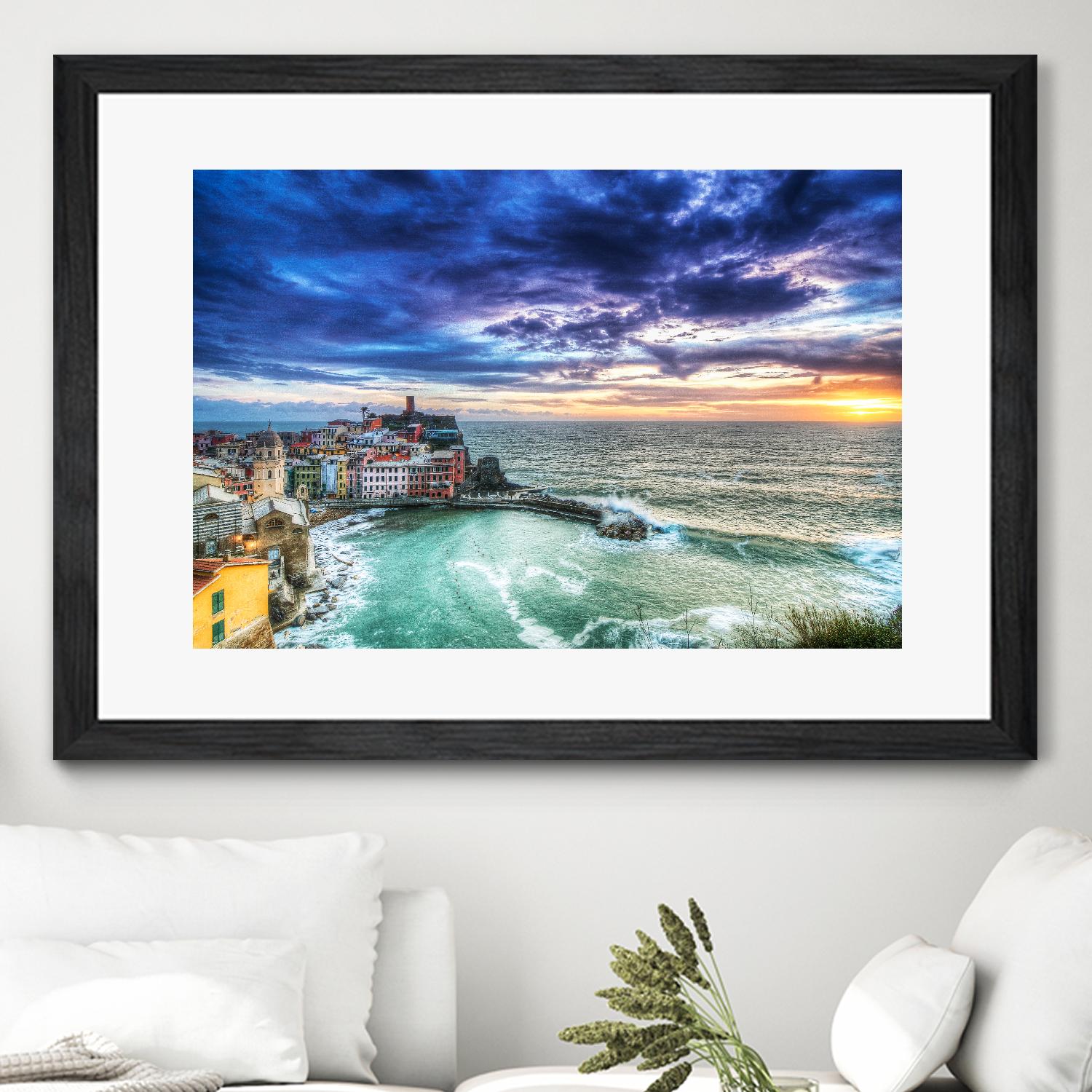 Vernazza Sunset, Cinque Terre, Italy by Nick Jackson on GIANT ART - green costal