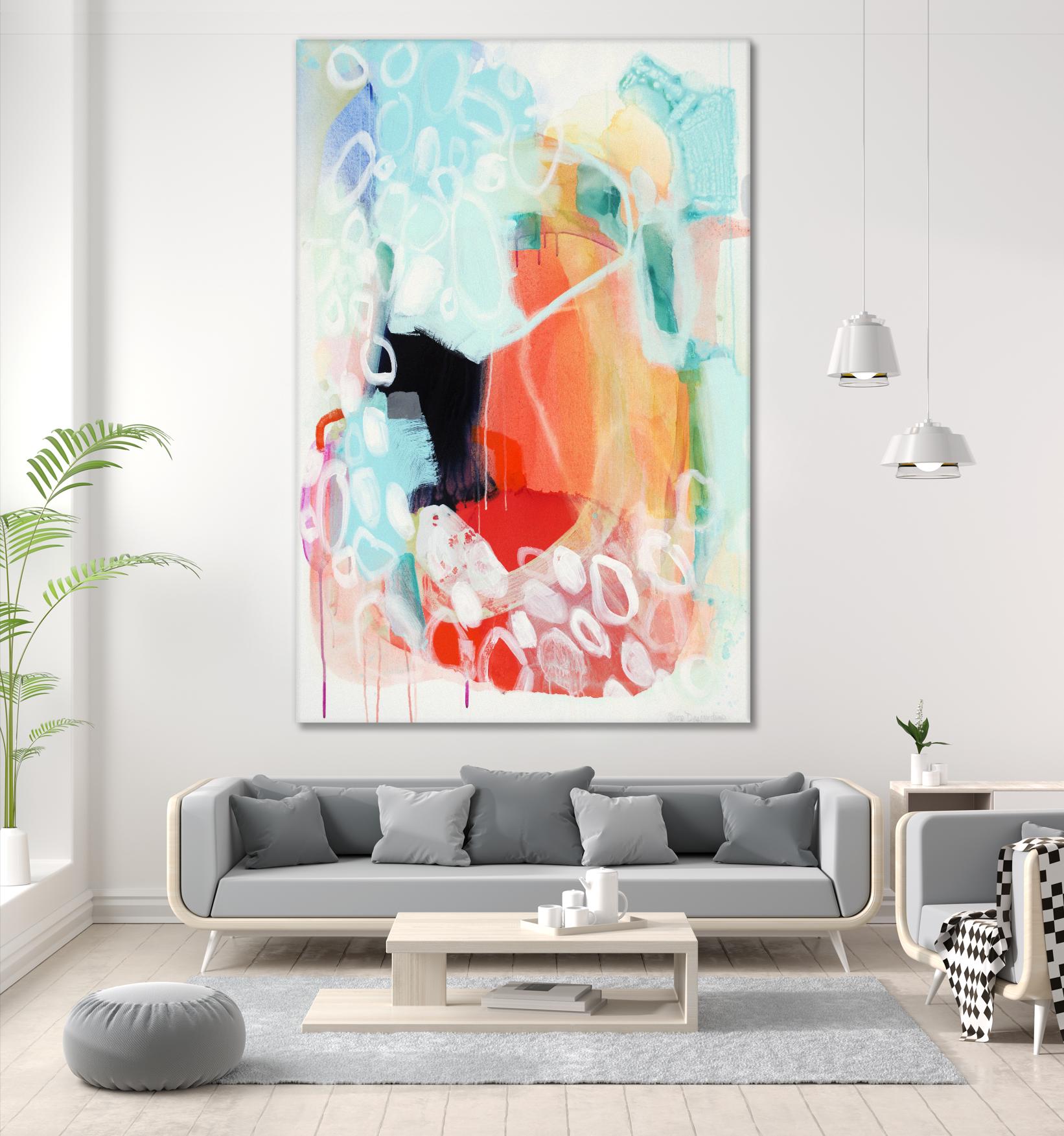 Cherry Creamsicle love by Claire Desjardins on GIANT ART - red abstract pastel