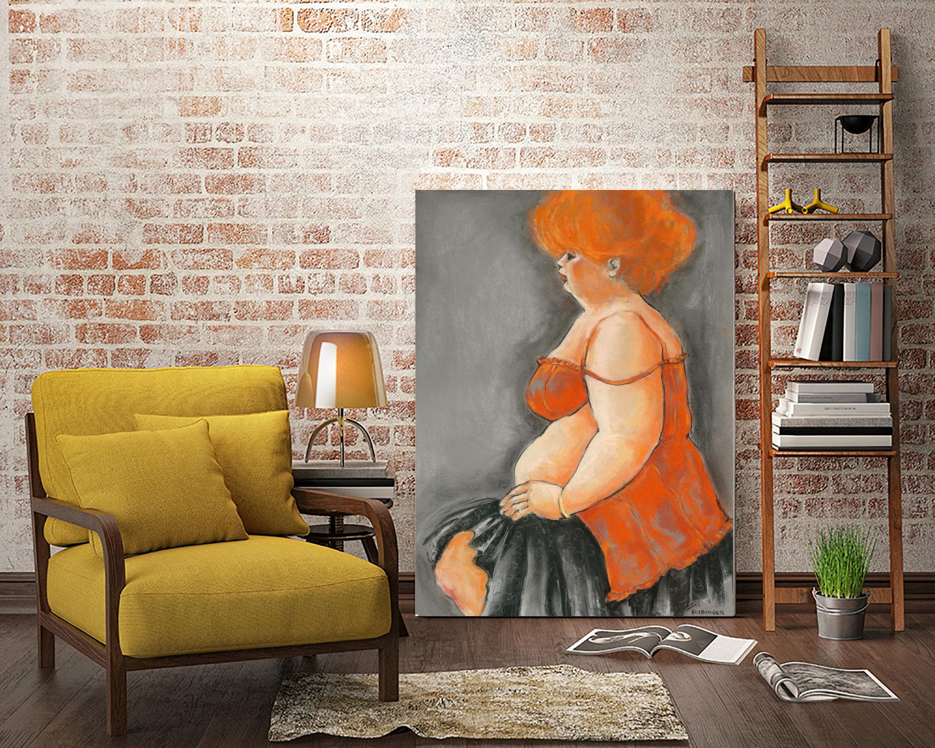 Hommage a la Goulue 3 by Bram Rubinger on GIANT ART - orange figurative drawing