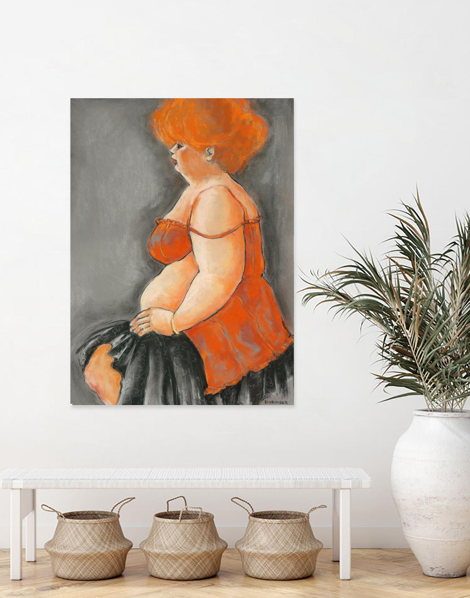 Hommage a la Goulue 3 by Bram Rubinger on GIANT ART - orange figurative drawing