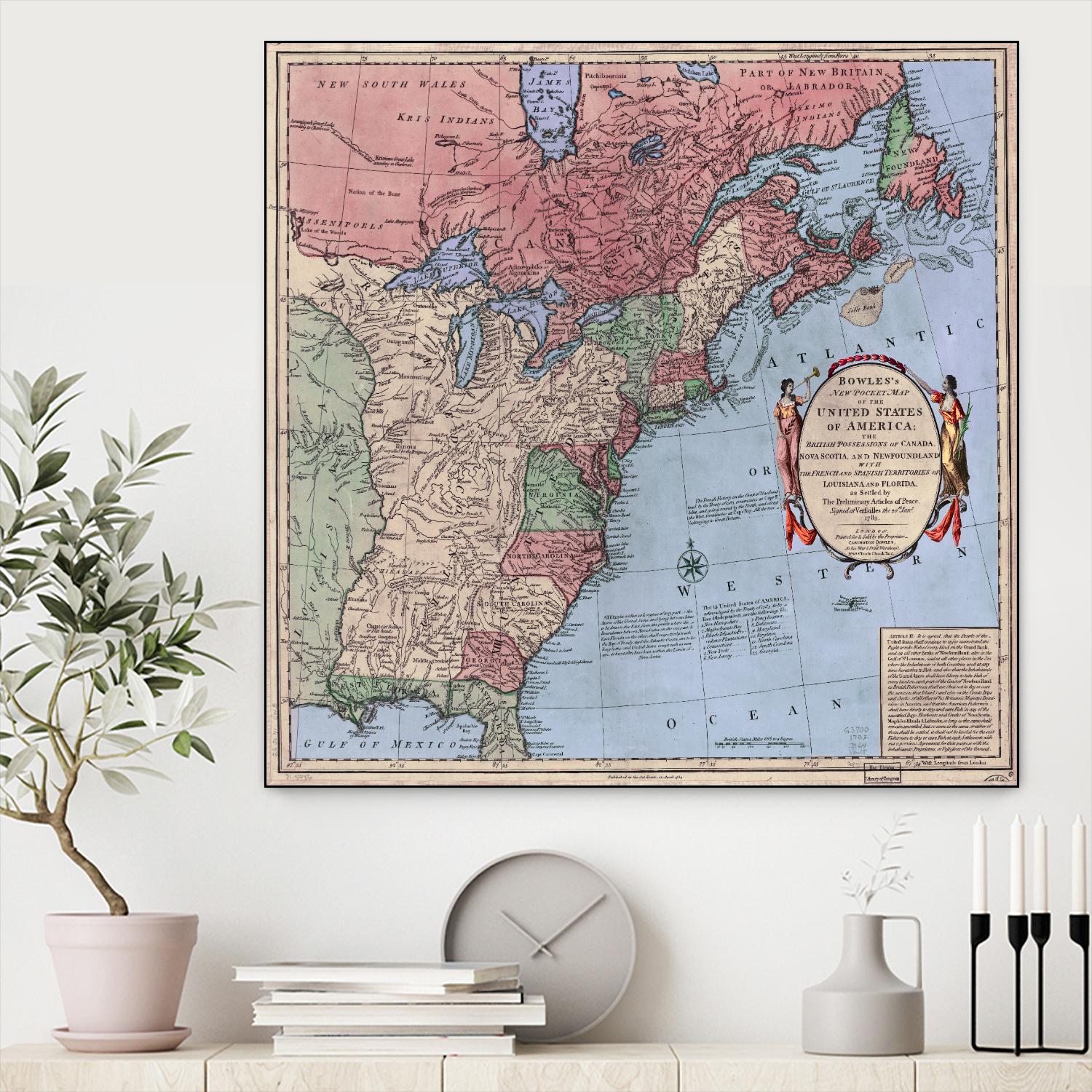 North american map  in 1784 by Archive on GIANT ART - pink maps