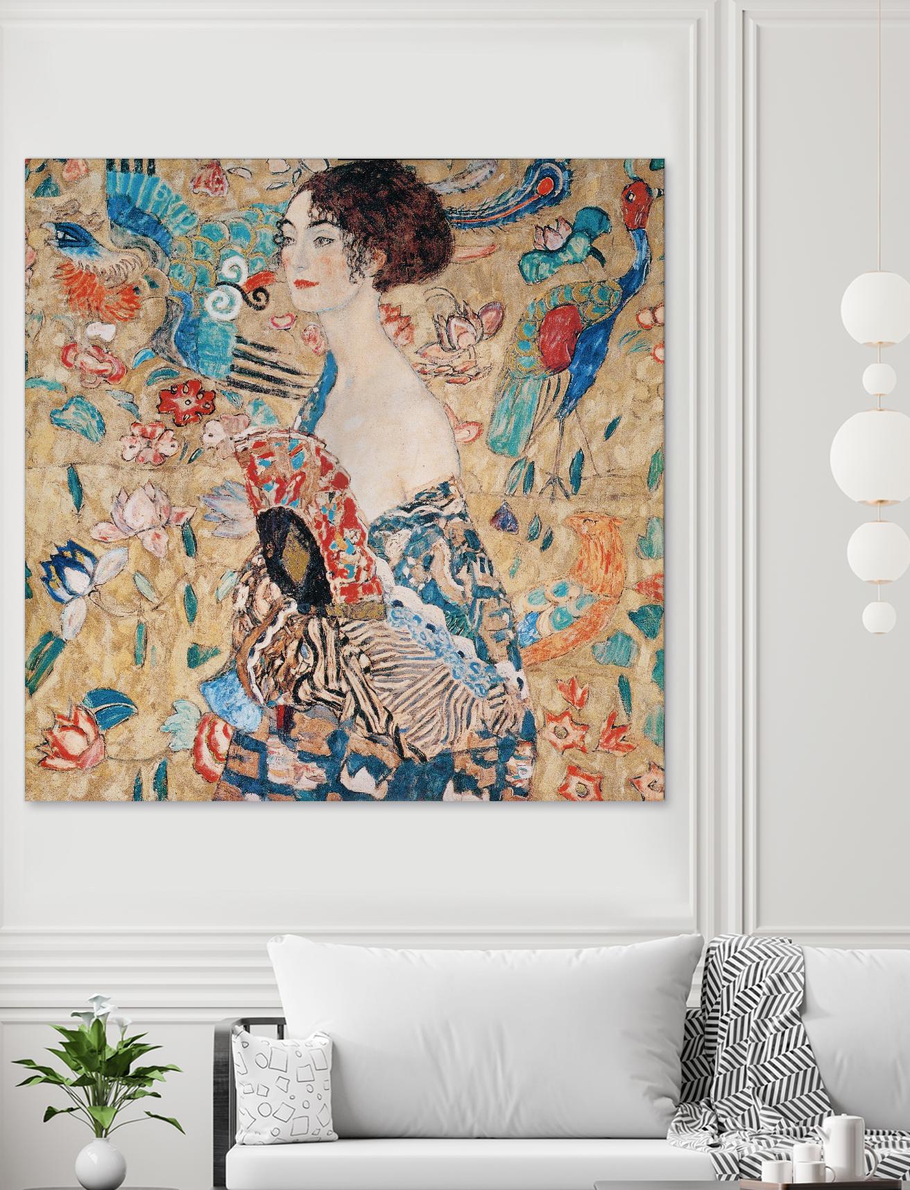 Woman with fan by Gustav Klimt on GIANT ART - gold masters féminité