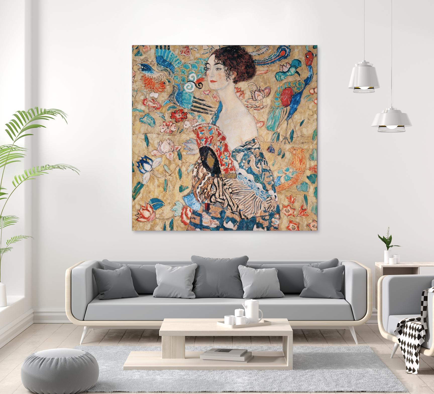 Woman with fan by Gustav Klimt on GIANT ART - gold masters féminité