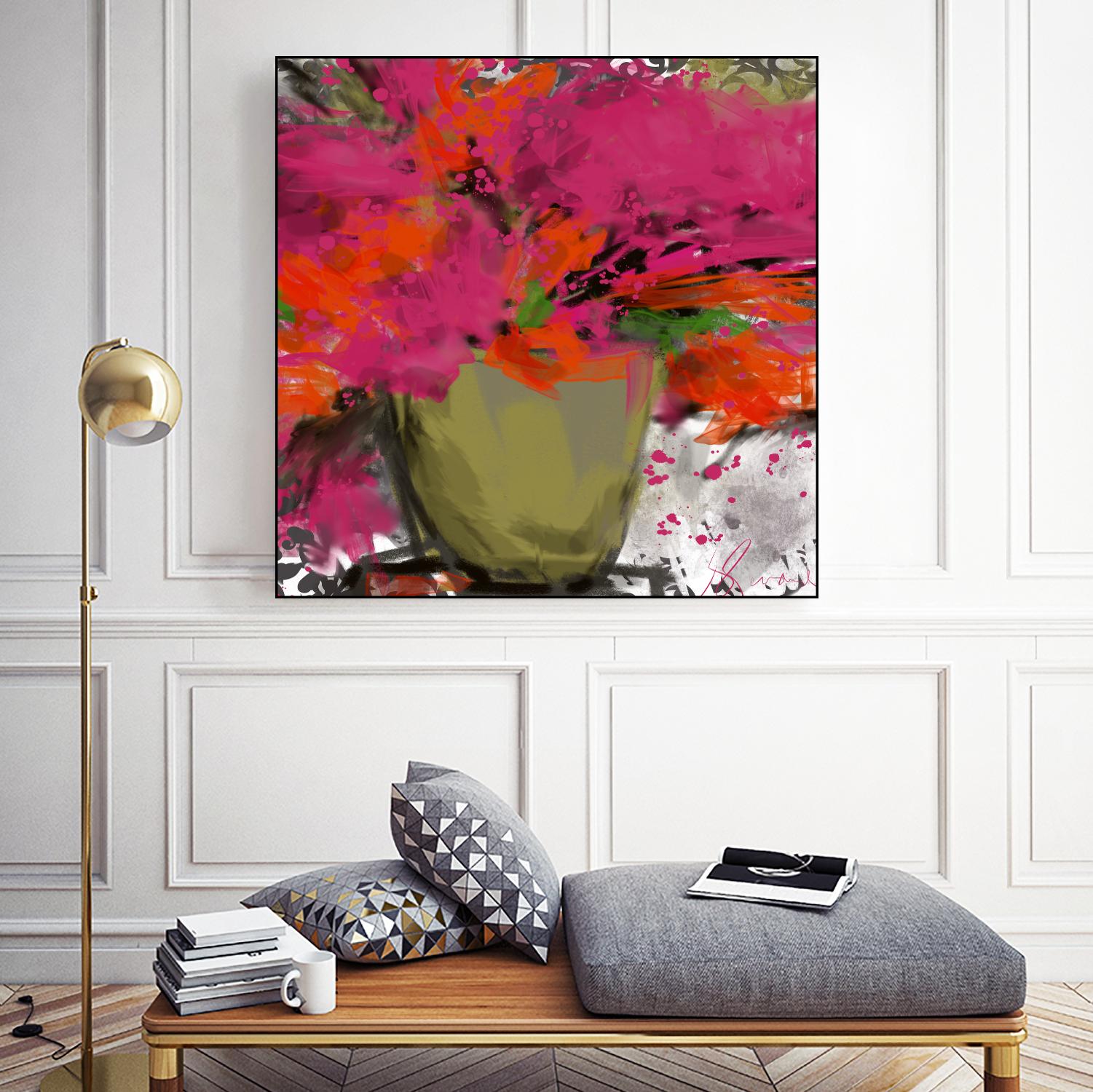 Summer time by Doris Savard on GIANT ART - orange flowers stylisé