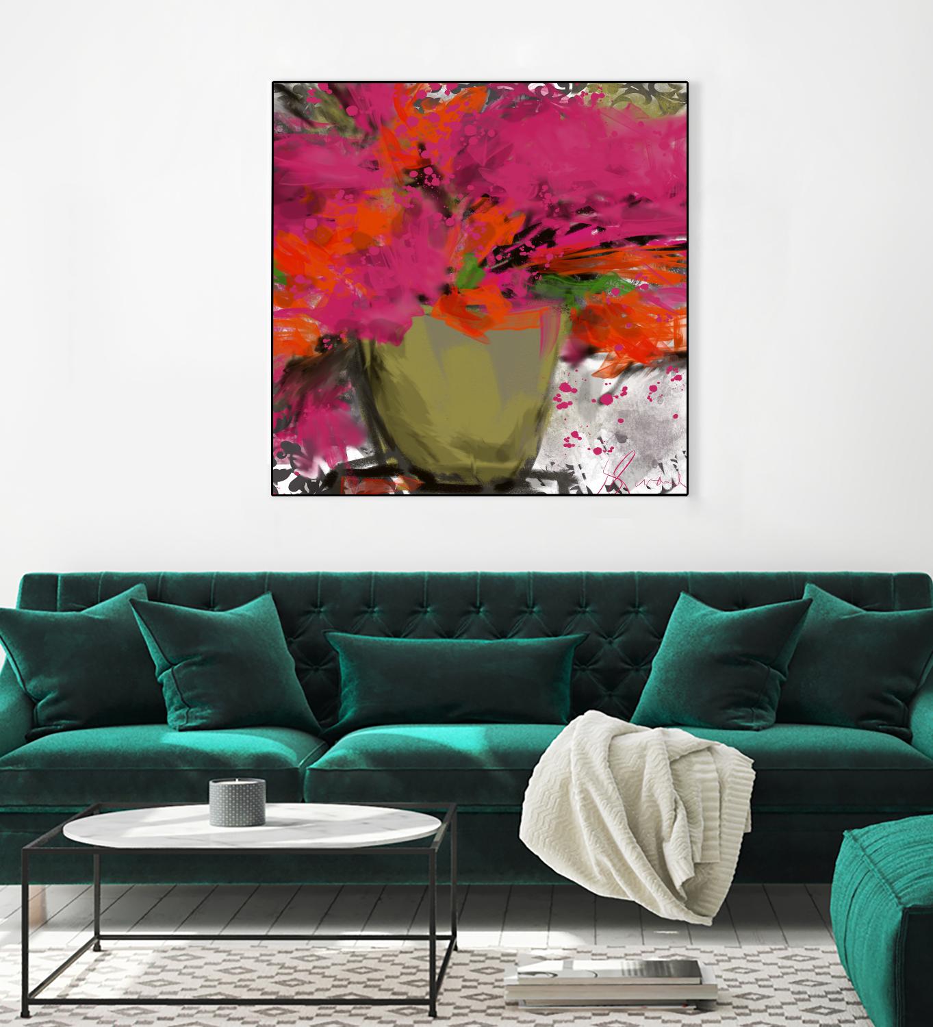 Summer time by Doris Savard on GIANT ART - orange flowers stylisé