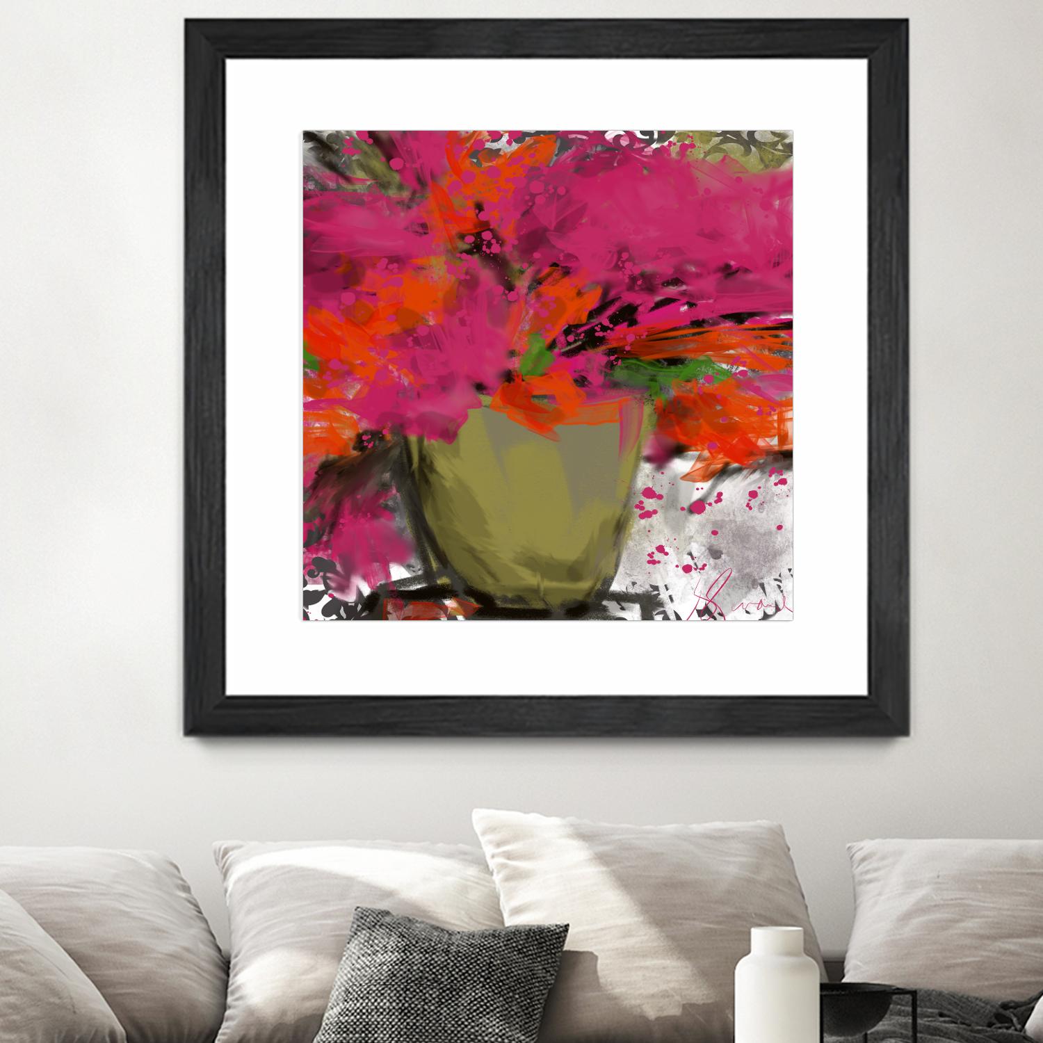 Summer time by Doris Savard on GIANT ART - orange flowers stylisé