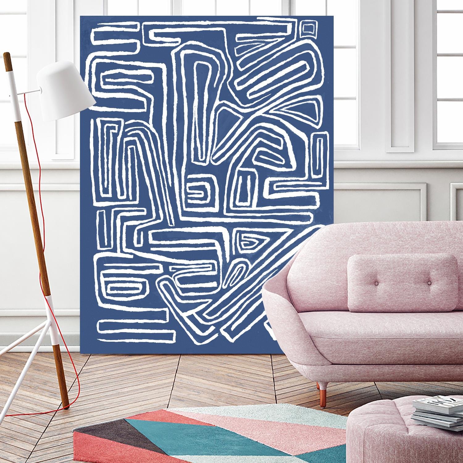 Centric - Blue - 14 by Lori Dubois on GIANT ART - blue linear monochrome