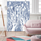 Vine and Dove - Med Blue - 15 by Lori Dubois on GIANT ART - white linear grass