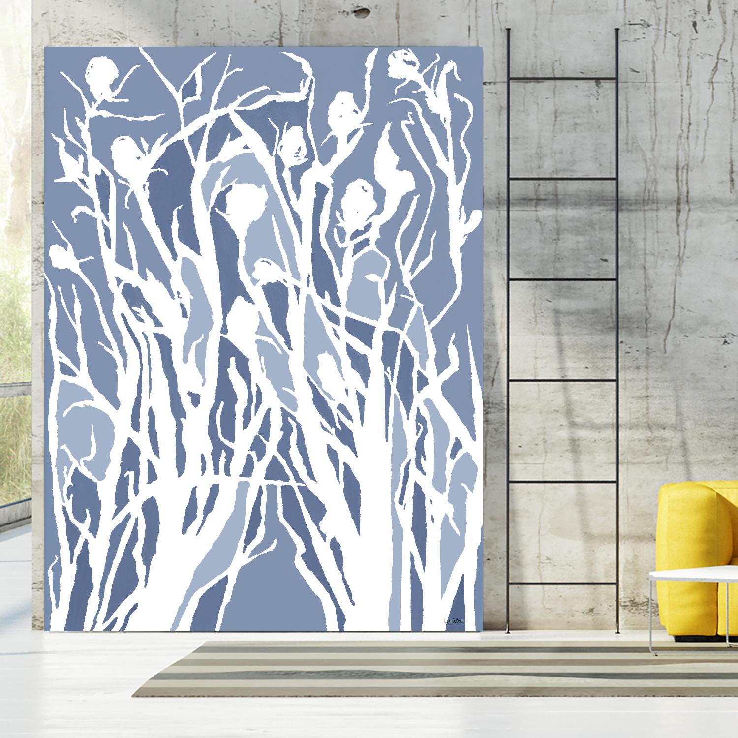 Vine and Dove - Med Blue - 15 by Lori Dubois on GIANT ART - white linear grass
