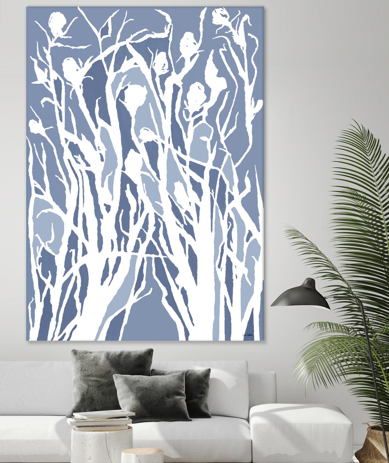 Vine and Dove - Med Blue - 15 by Lori Dubois on GIANT ART - white linear grass