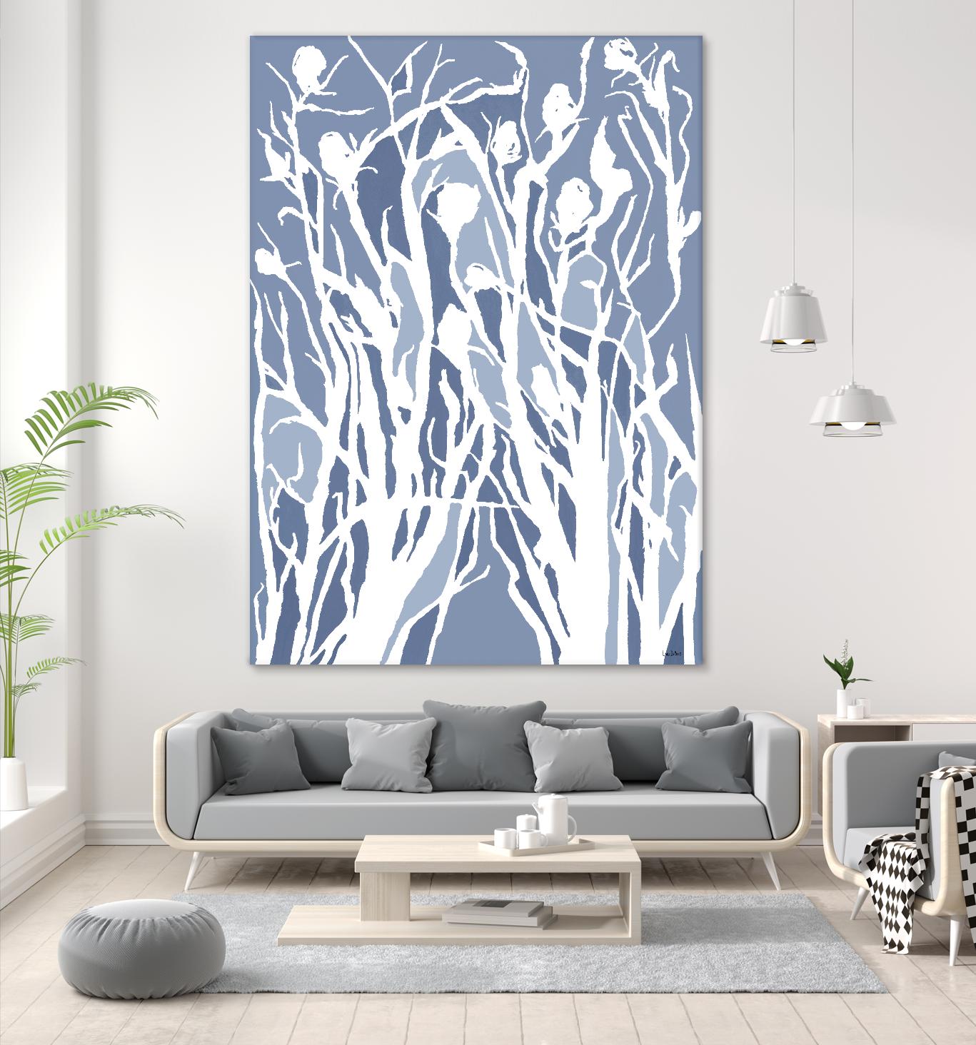 Vine and Dove - Med Blue - 15 by Lori Dubois on GIANT ART - white linear grass