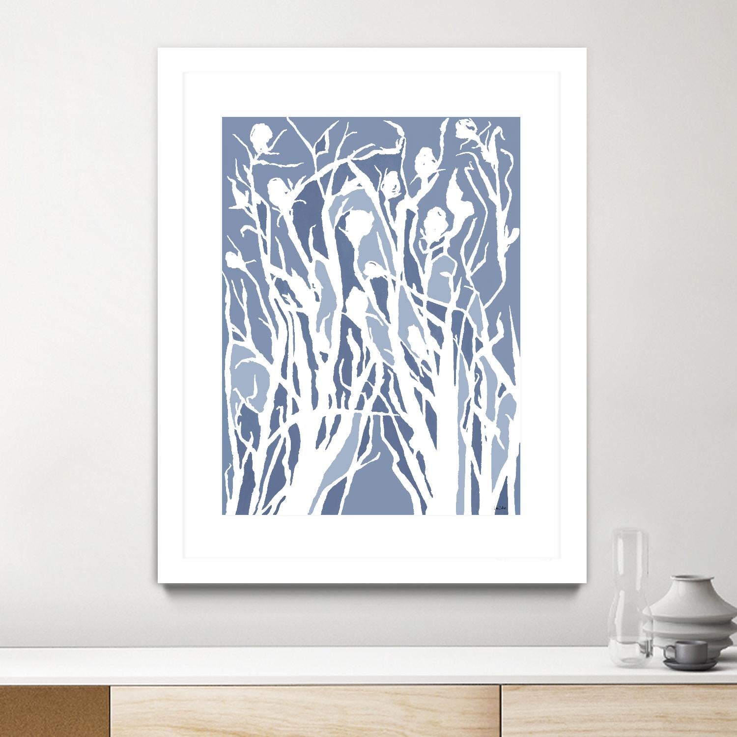 Vine and Dove - Med Blue - 15 by Lori Dubois on GIANT ART - white linear grass