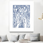Vine and Dove - Med Blue - 15 by Lori Dubois on GIANT ART - white linear grass