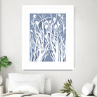 Vine and Dove - Med Blue - 15 by Lori Dubois on GIANT ART - white linear grass