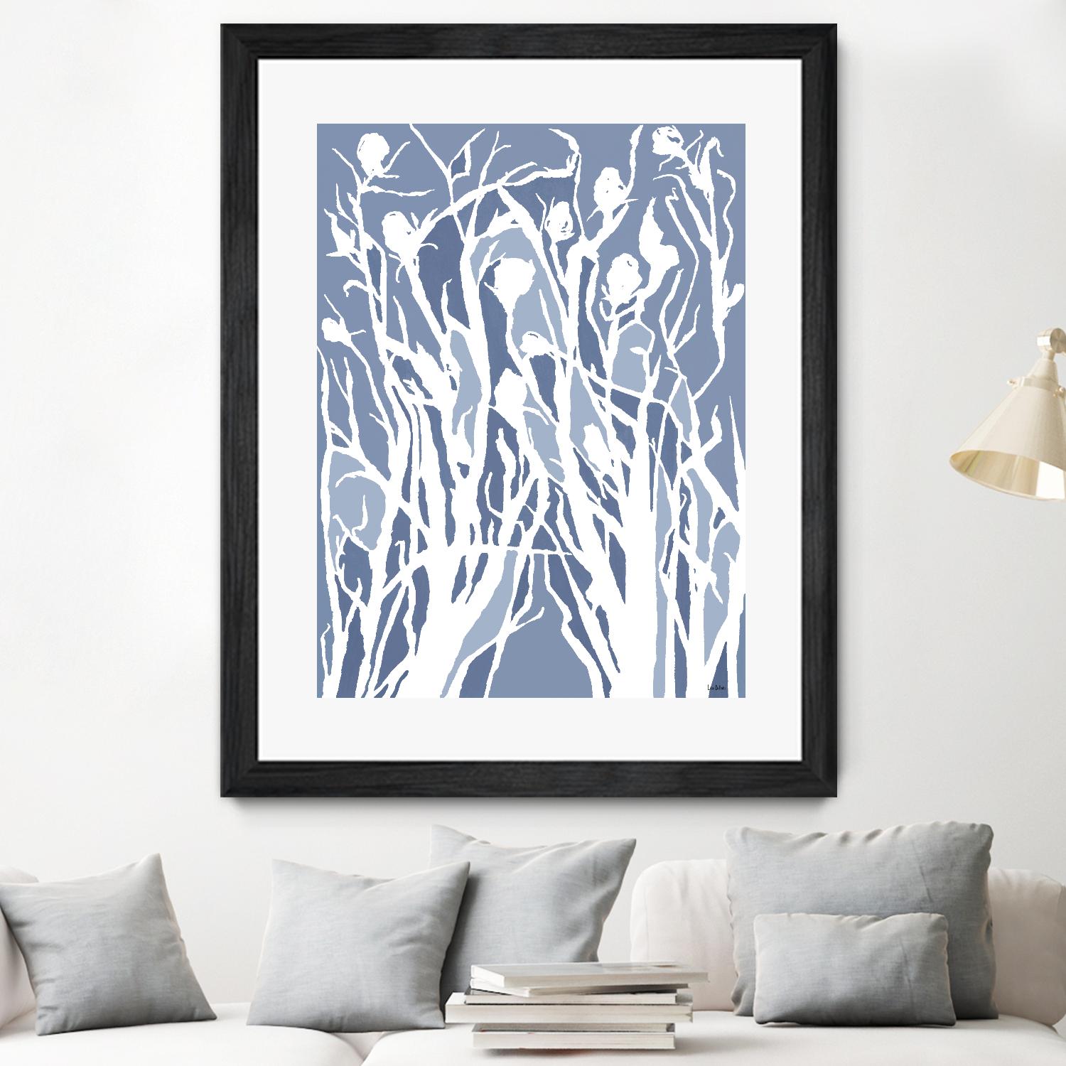 Vine and Dove - Med Blue - 15 by Lori Dubois on GIANT ART - white linear grass
