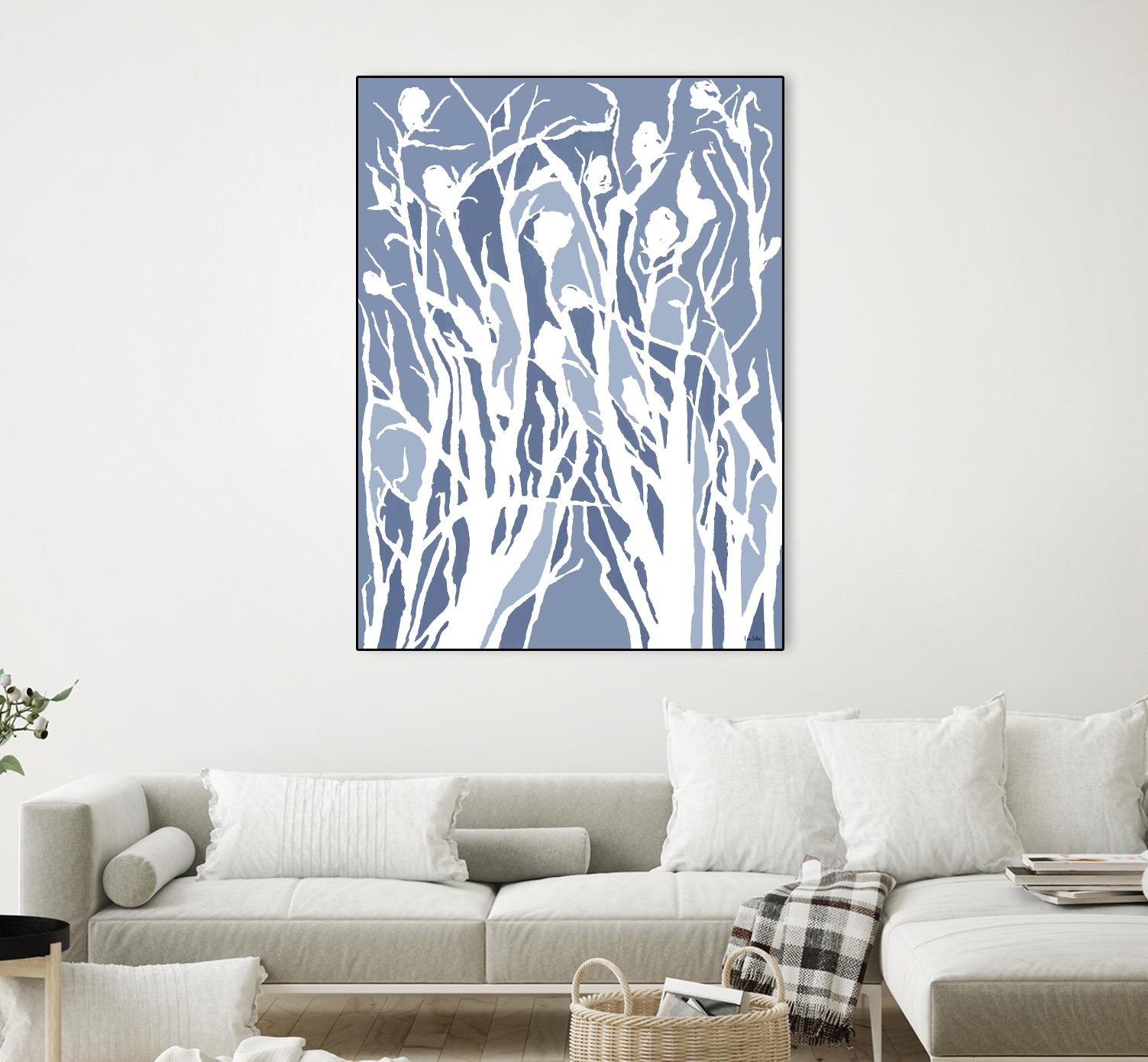 Vine and Dove - Med Blue - 15 by Lori Dubois on GIANT ART - white linear grass