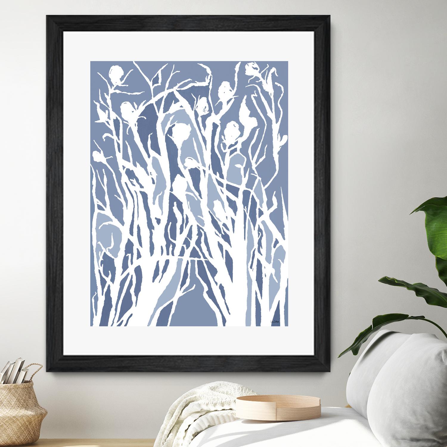 Vine and Dove - Med Blue - 15 by Lori Dubois on GIANT ART - white linear grass
