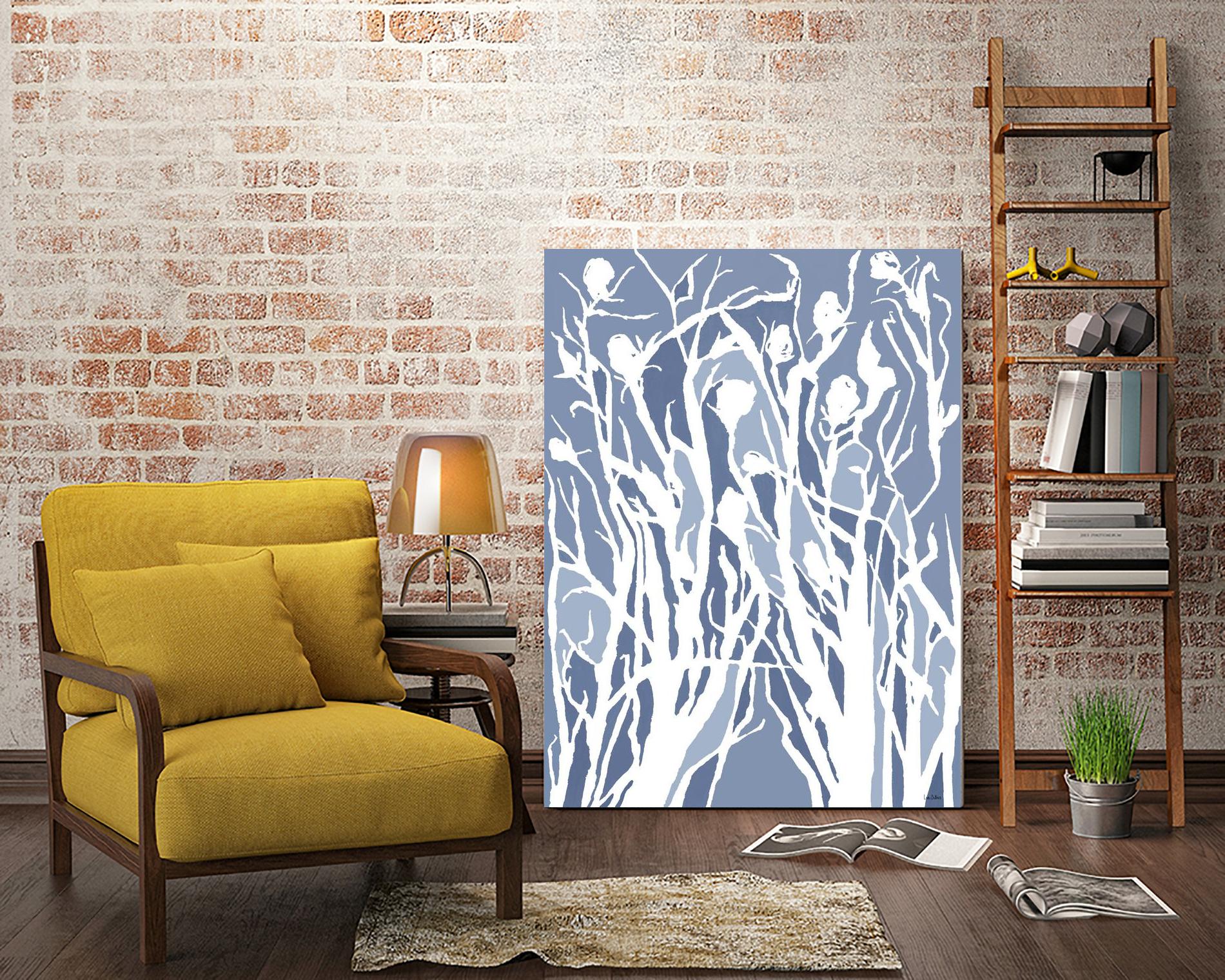 Vine and Dove - Med Blue - 15 by Lori Dubois on GIANT ART - white linear grass