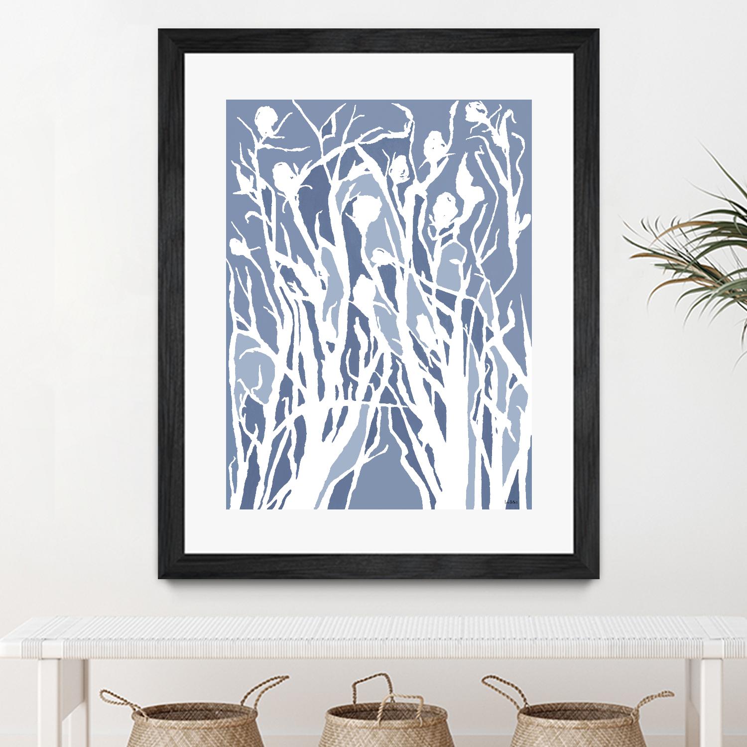 Vine and Dove - Med Blue - 15 by Lori Dubois on GIANT ART - white linear grass