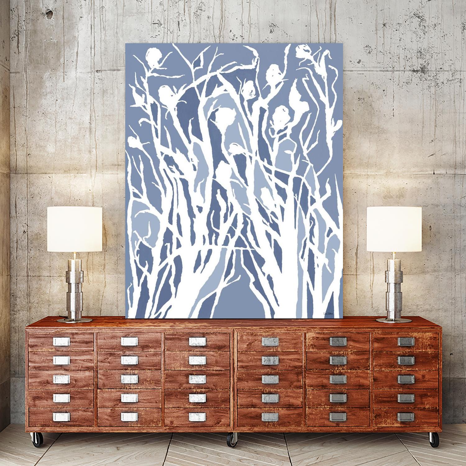 Vine and Dove - Med Blue - 15 by Lori Dubois on GIANT ART - white linear grass