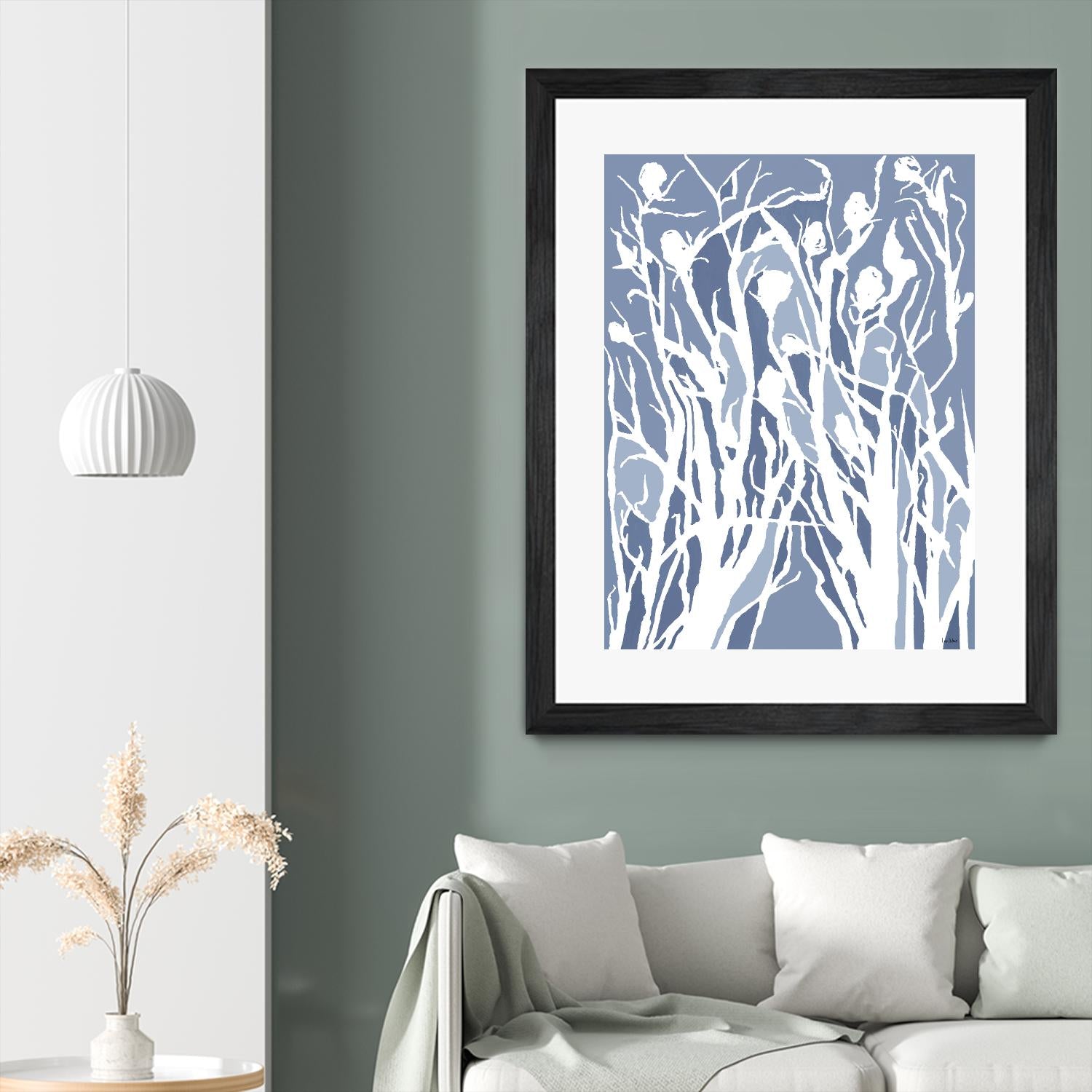 Vine and Dove - Med Blue - 15 by Lori Dubois on GIANT ART - white linear grass