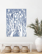 Vine and Dove - Med Blue - 15 by Lori Dubois on GIANT ART - white linear grass