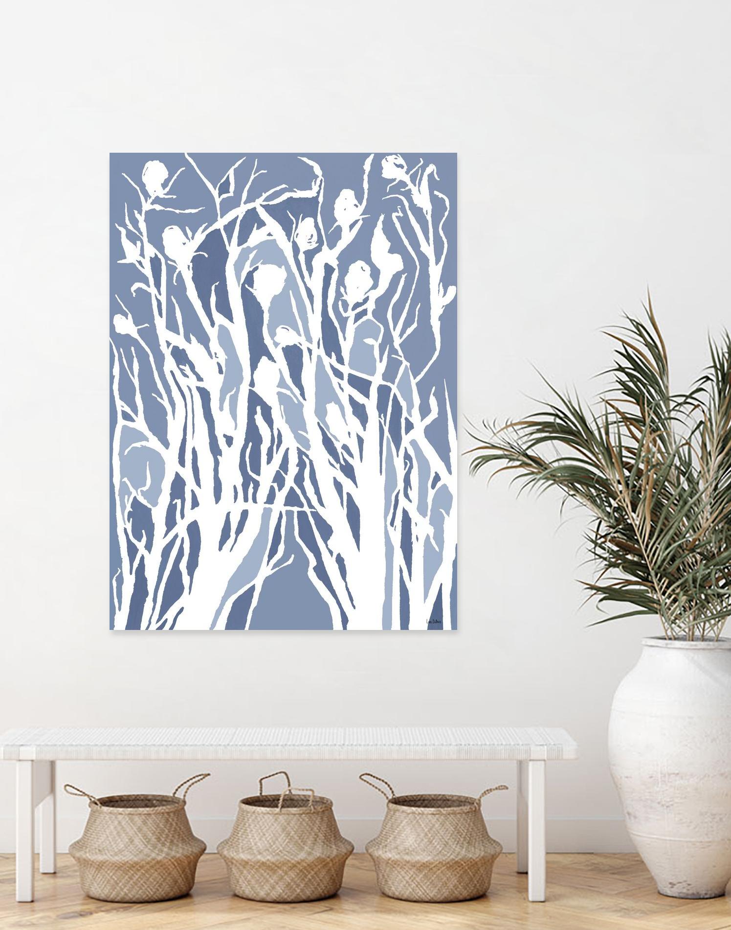 Vine and Dove - Med Blue - 15 by Lori Dubois on GIANT ART - white linear grass