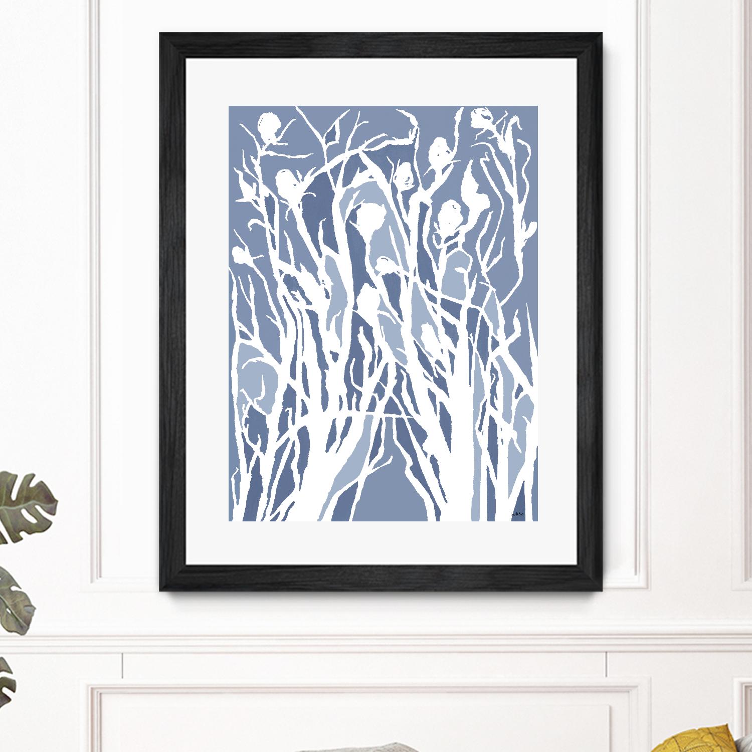 Vine and Dove - Med Blue - 15 by Lori Dubois on GIANT ART - white linear grass