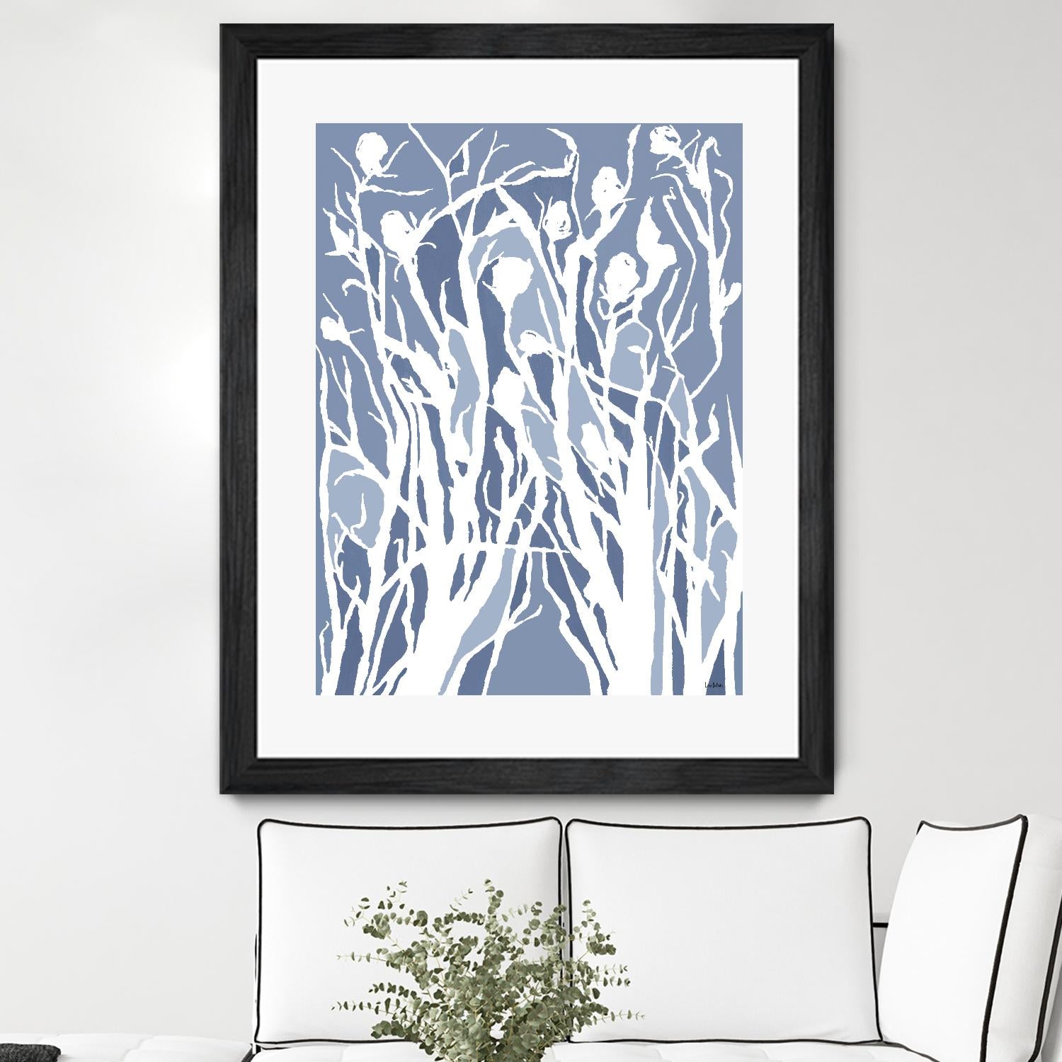 Vine and Dove - Med Blue - 15 by Lori Dubois on GIANT ART - white linear grass